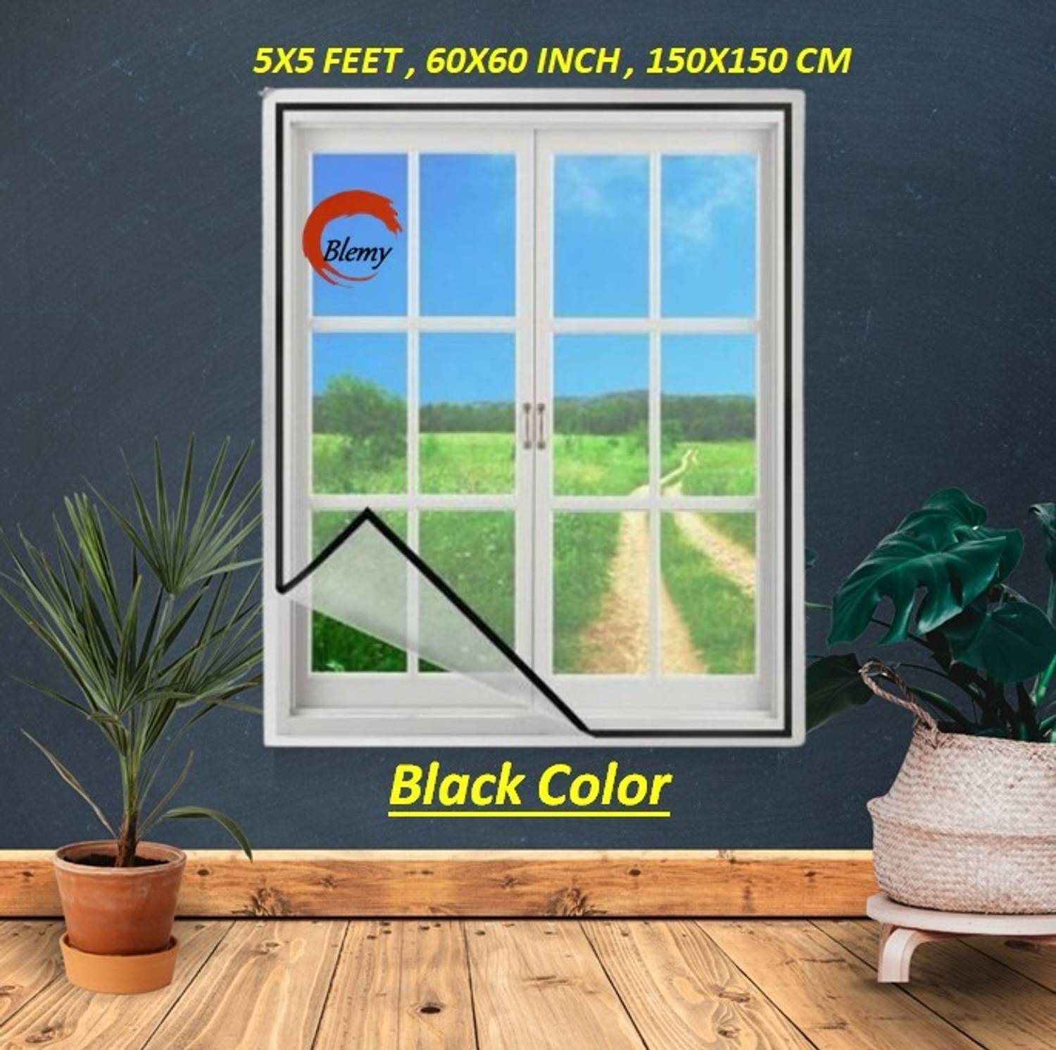 BLEMY Mosquito Net For Window With Self Adhesive Hook & Loop Tape Size - 5X5 Feet Polyester Washable Adults Mosquito Net