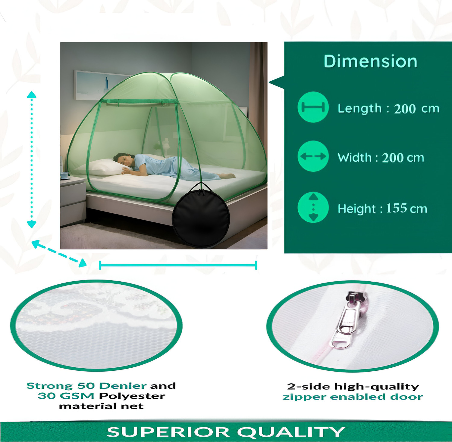 Image of MT-ZHJL Colorful Double Bed Instant Enclosure with Reinforced Double Sided Zipper Entry Polyester Washable Adults Mosquito Net