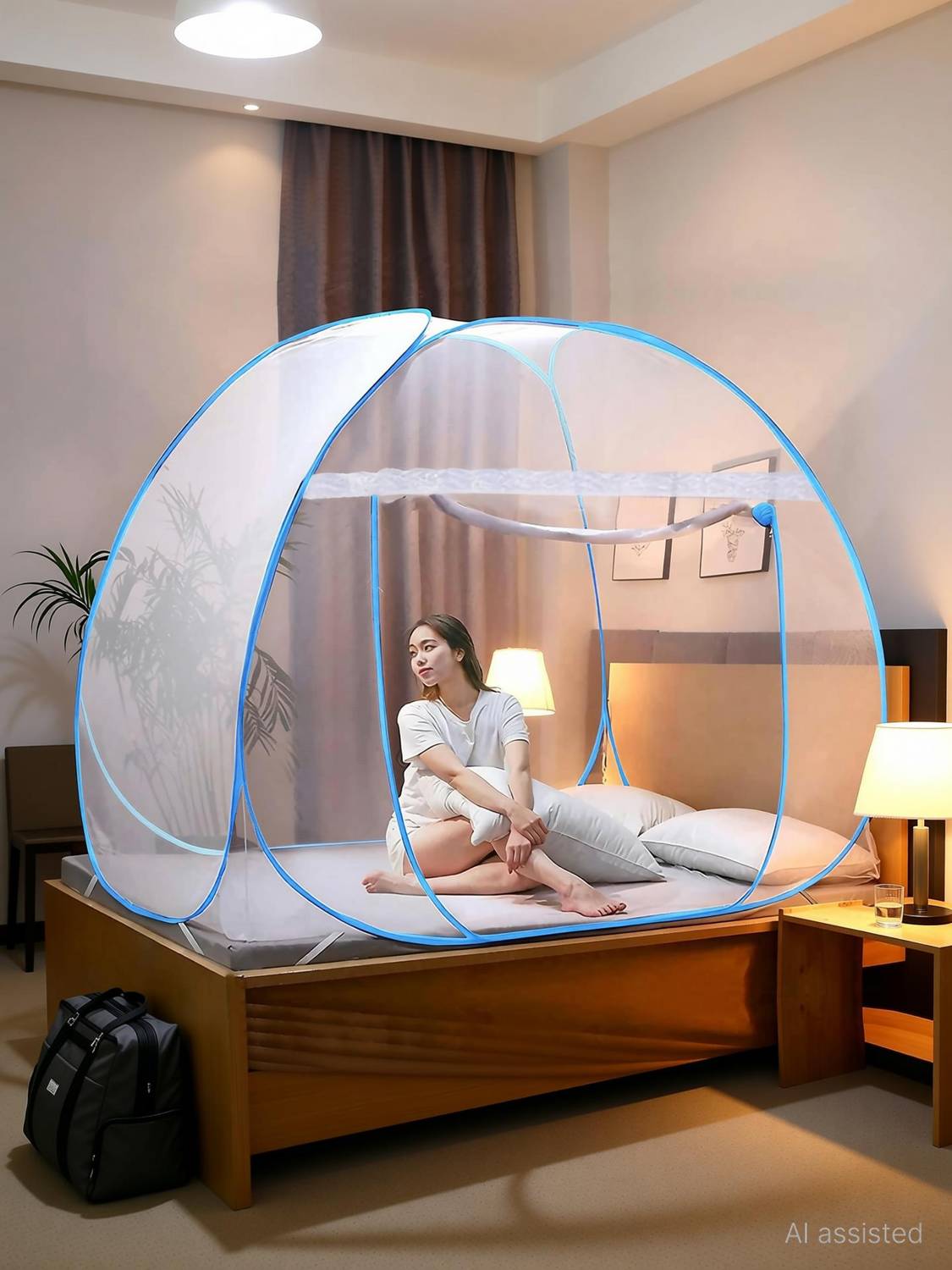 Aetrius Polyester Adults Mosquito Net I Foldable King Size Bed with Free Saviours Polyester Washable Adults Mosquito Net