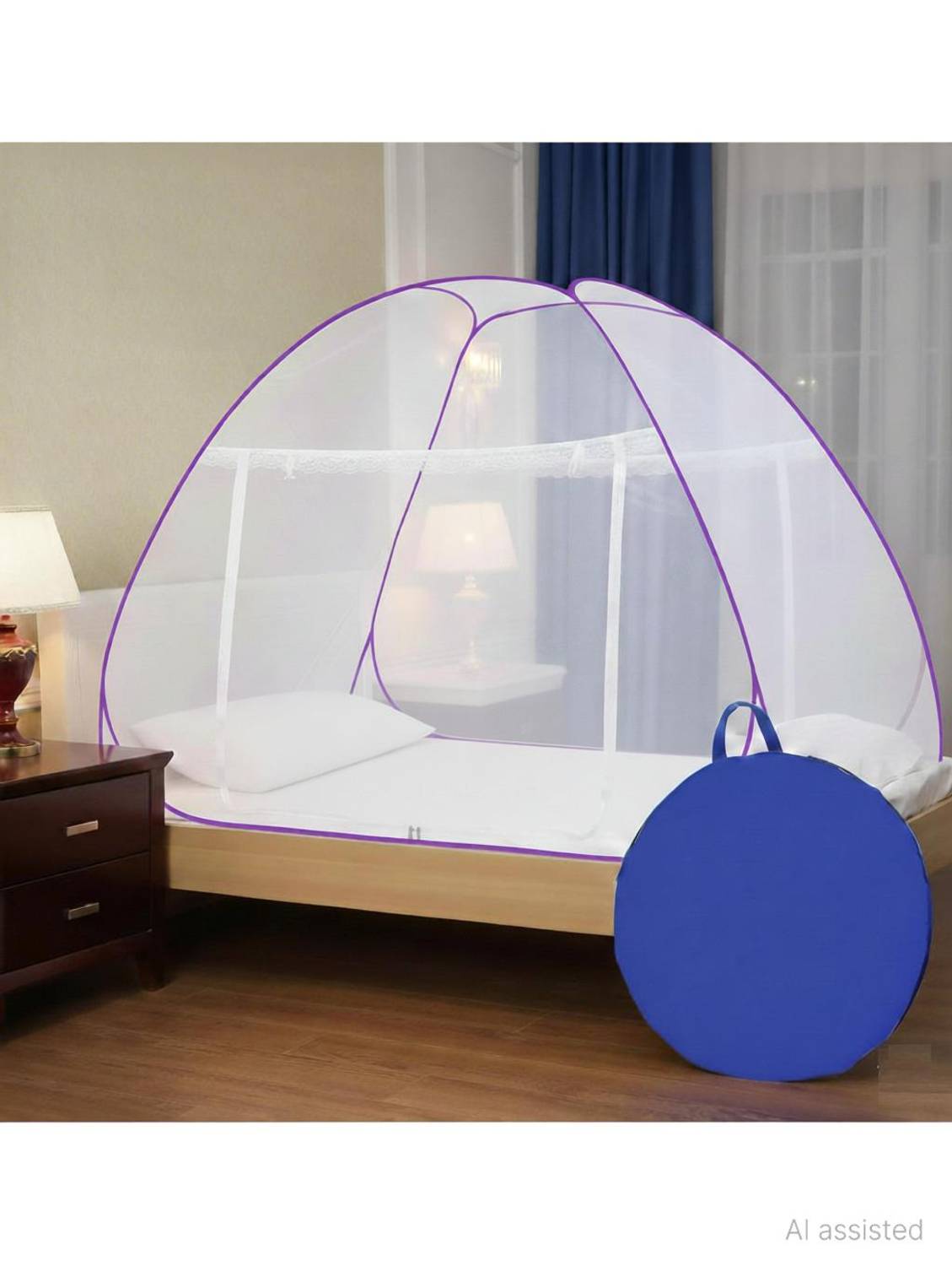 Alciono Foldable Machardani for Single Bed (Size: LBH-6.6 X 3.9 X 4.3 Ft) Polyester Washable Adults Mosquito Net