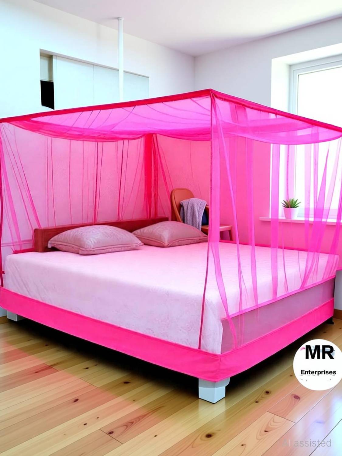 Arohi Mono Pink Dual bed Size 6*7 Colour pink HDPE - High Density Poly Ethylene Washable Adults Mosquito Net