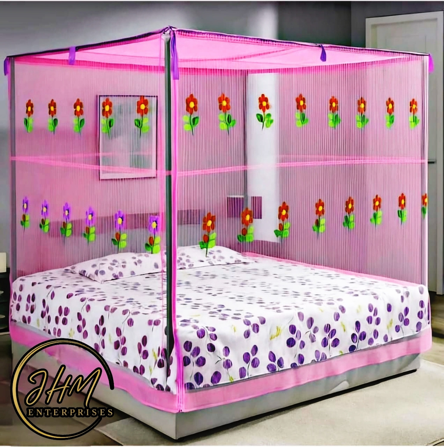 Image of Privine double bed PINK 6*7ft bed box Polyester Washable Adults Mosquito Net