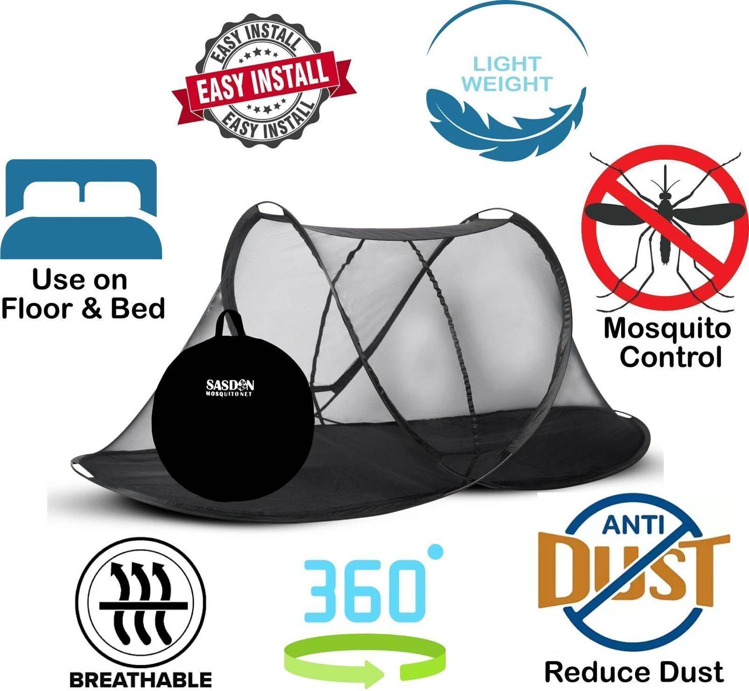 ZOTOFLY Verticle Zip Mosquito Net - L,B,H (7 x 7 x 4.6 ft) with