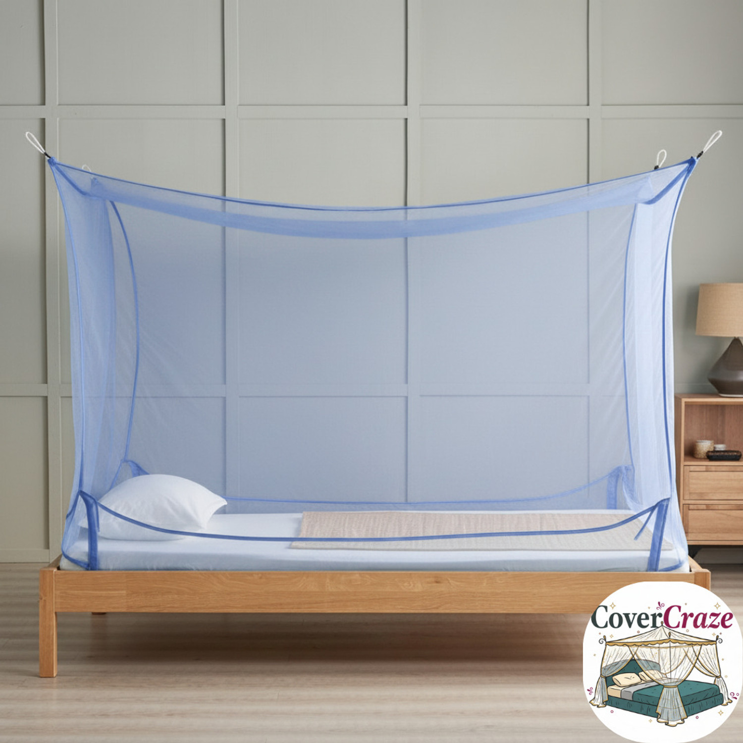 Image of CoverCraze single bed blue mosquito protection net {4x6 ft} machhardani hanging Cotton Washable Adults Mosquito Net