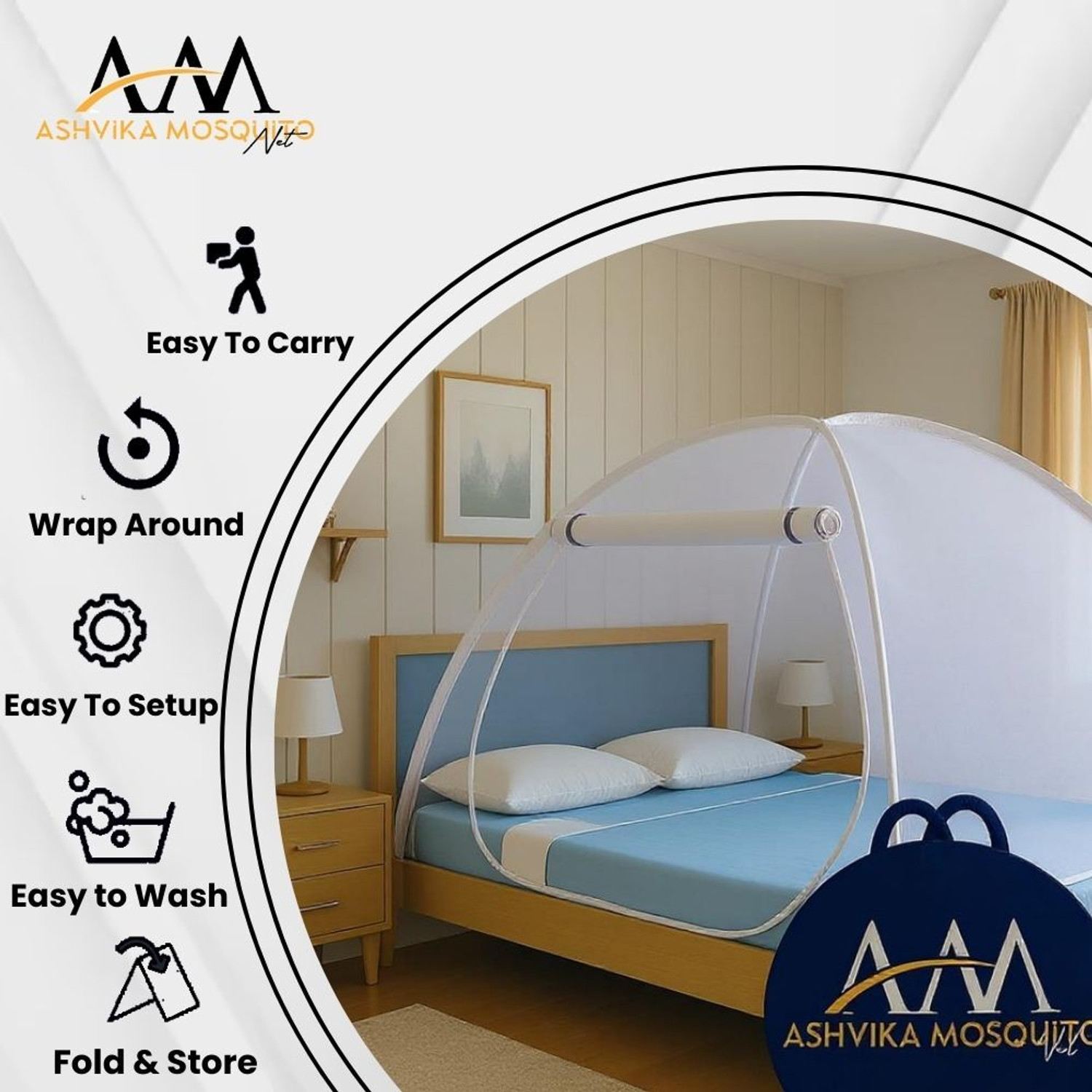 Image of Ashvika mosquitoNet Double and King size bed 6x6 6.5x6.5 7x7 ft Polyester Washable Adults Mosquito Net