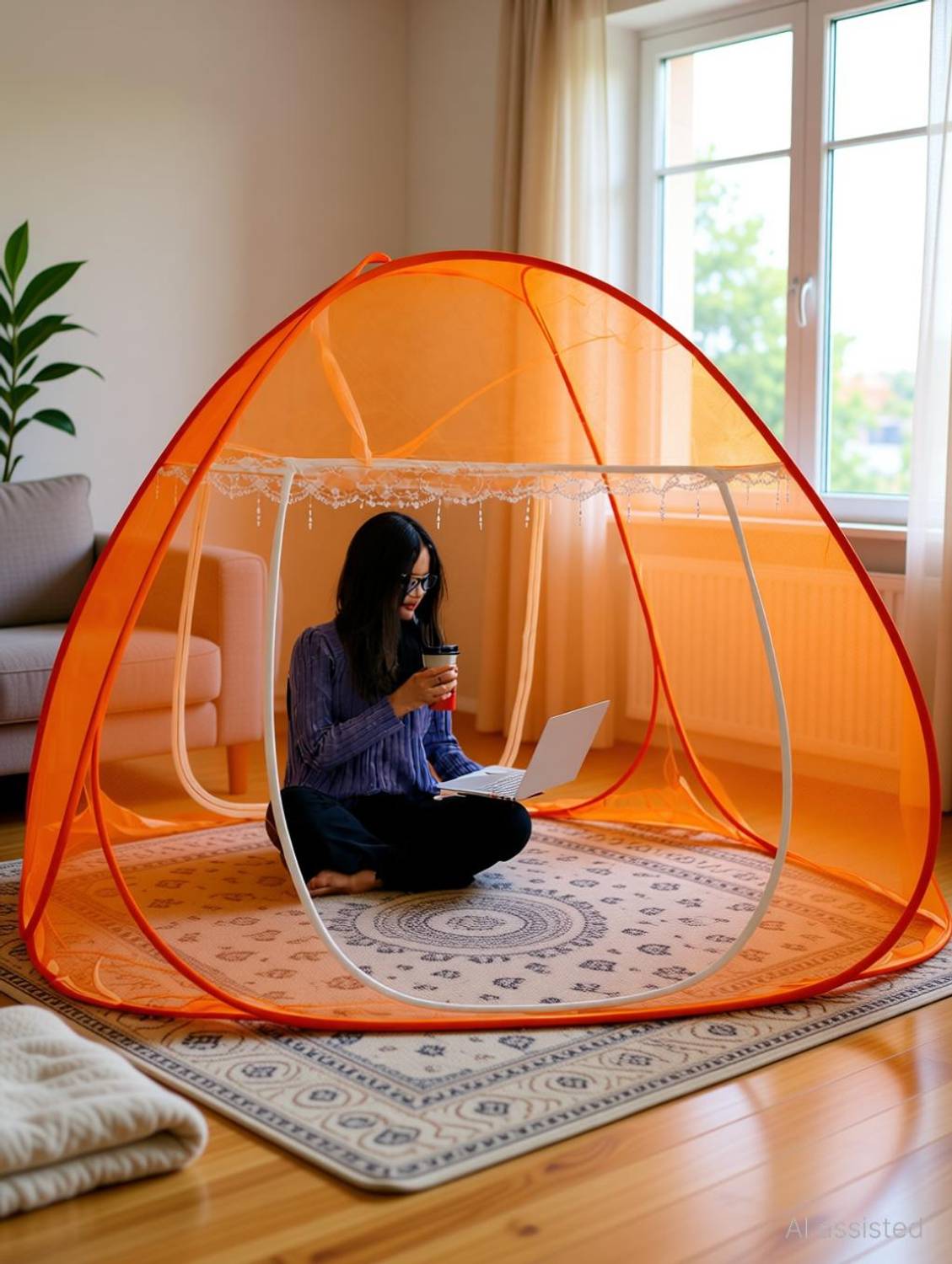 Amprar Foldable Machhardani -King Size 200CM(6ft 6in) x 200CM(6ft 6in) x 145CM(4ft 8in) Polyester Adults Mosquito Net