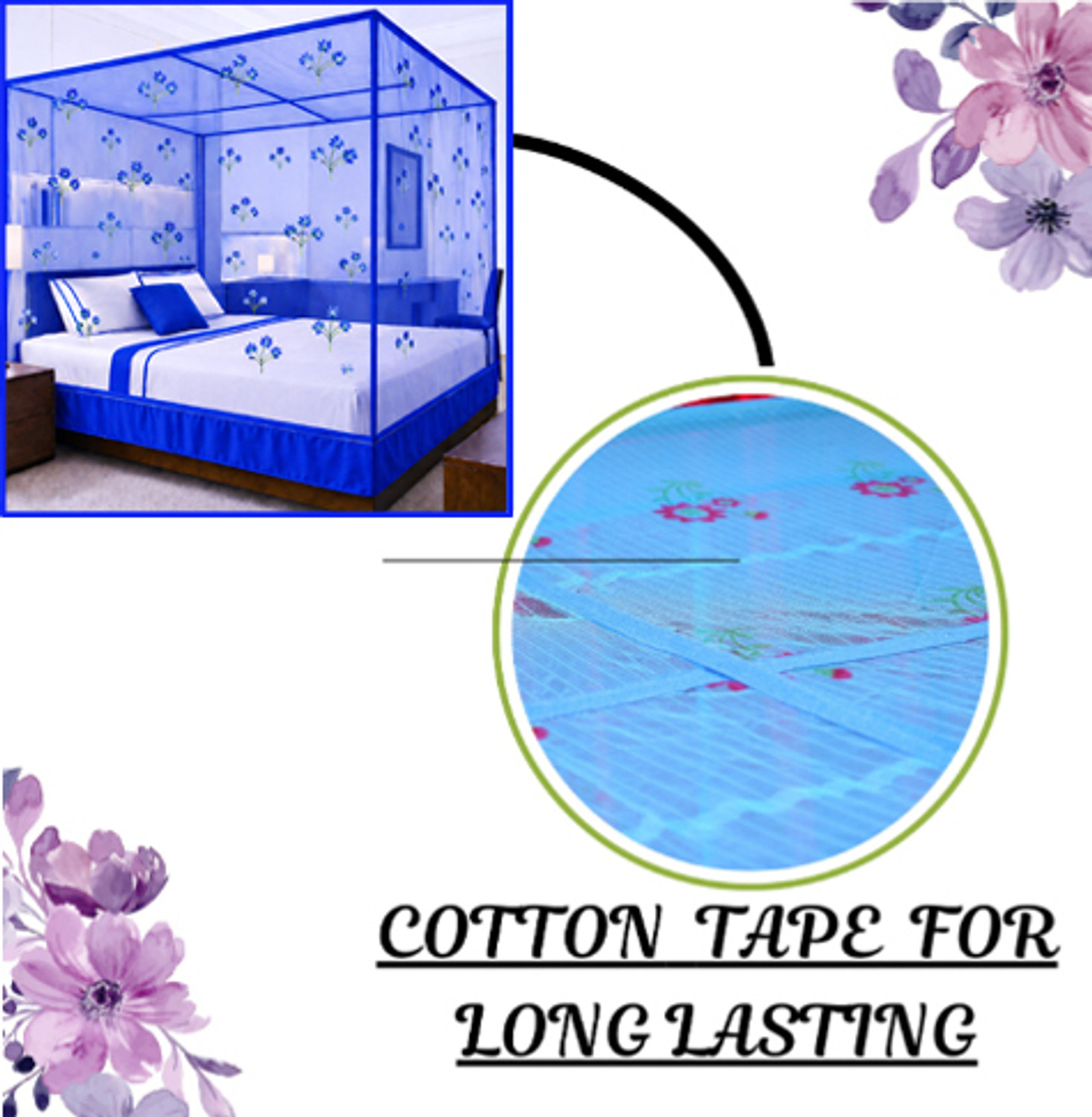 Image of MEHON CRAFT NET Mosquito Net For Double Bed Light Blue (Size 6x7-feet) Cotton Washable Adults Mosquito Net