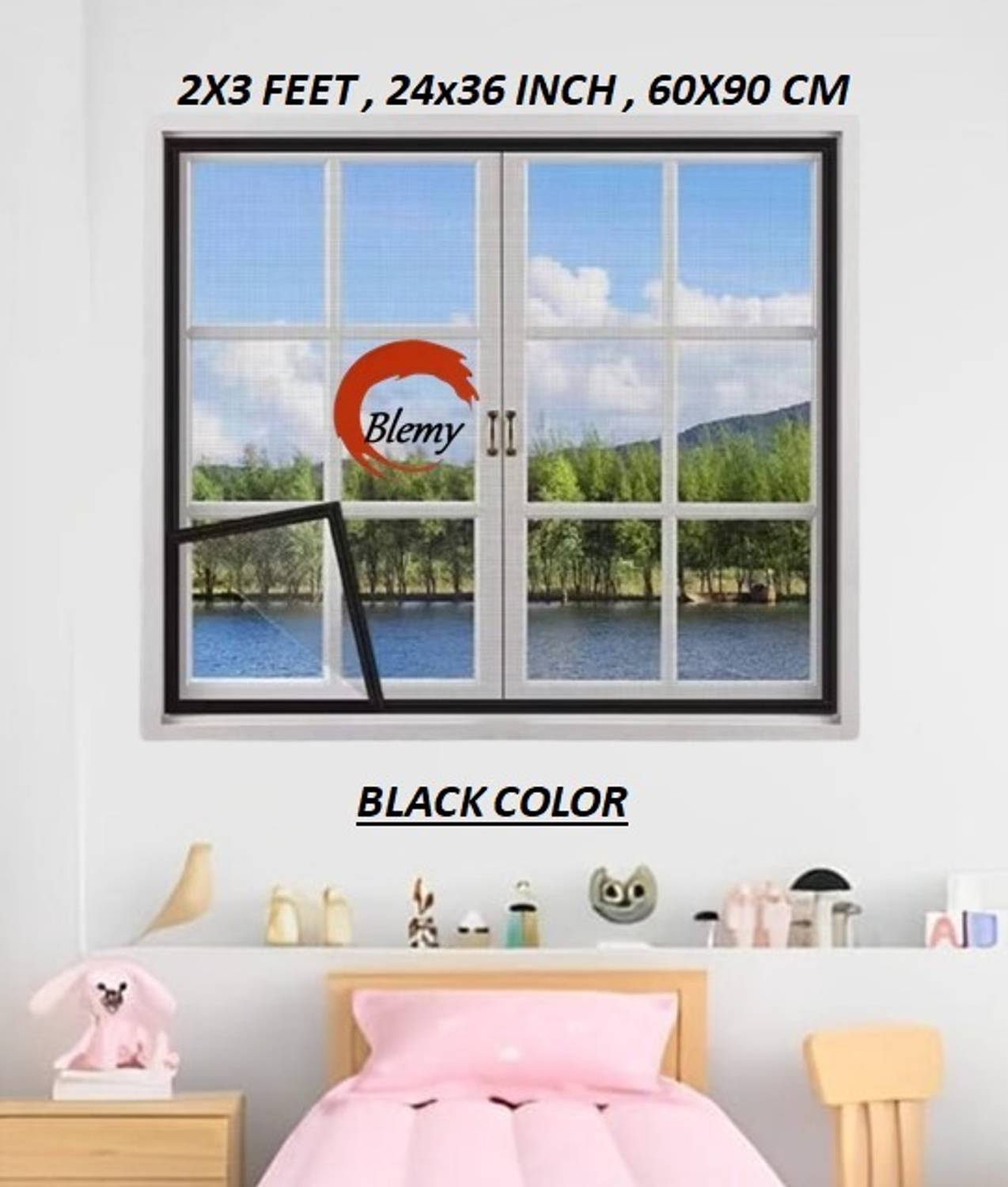 BLEMY 2X3 BLACK -MS01 HDPE - High Density Poly Ethylene Washable Adults Mosquito Net