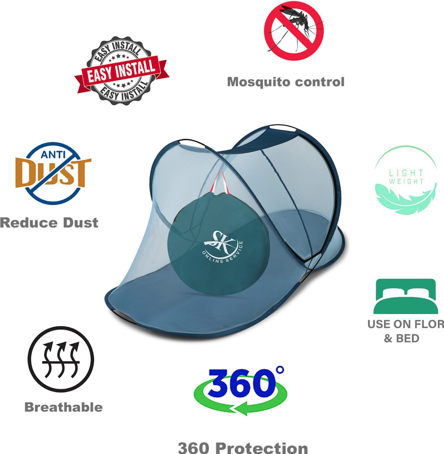 Image of AL HADI EMPORIUM Hadi Polyester Foldable Single bed mosquito net with cloth base for adults Polyester Washable Adults Mosquito Net