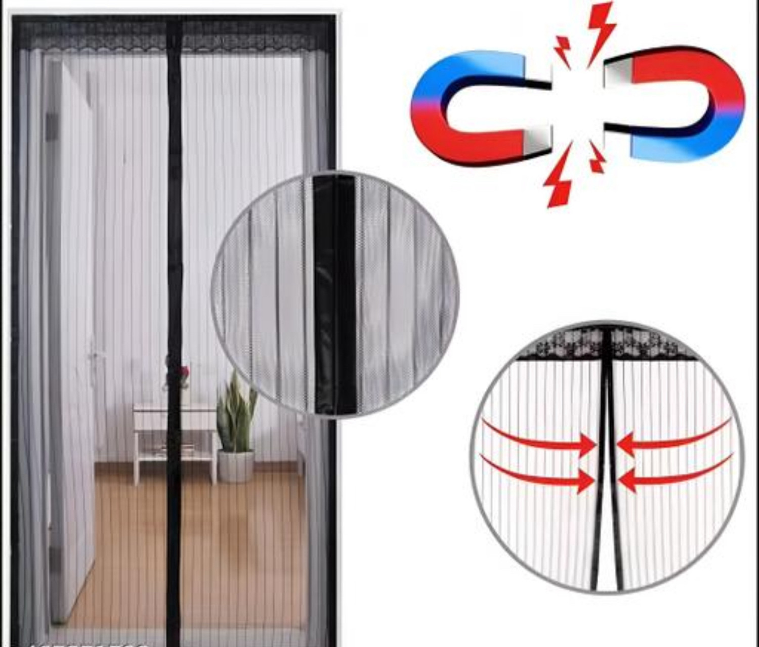 Image of NETIFY Heavy Quality Magnetic Door Mosquito Net | Full Coverage Mesh Polyester Washable Adults Mosquito Net