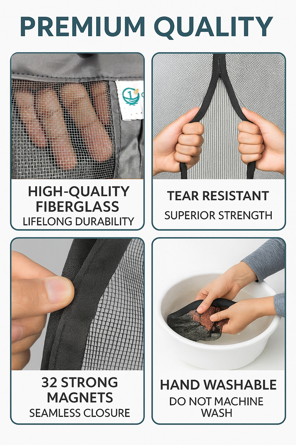 Image of OneNest (205*105 cm) 120 GSM Fiberglass door curtain with magnet Fibre Washable Adults Mosquito Net