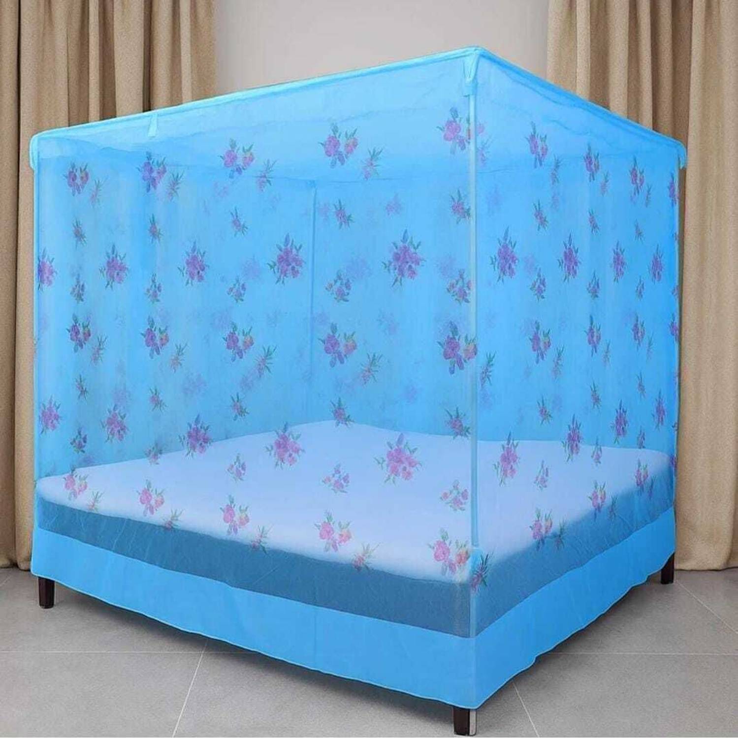 AasthaNet Premium Quality Blue Color Double Bed Mosquito Net IFoldable & Durable HDPE - High Density Poly Ethylene Washable Adults Mosquito Net