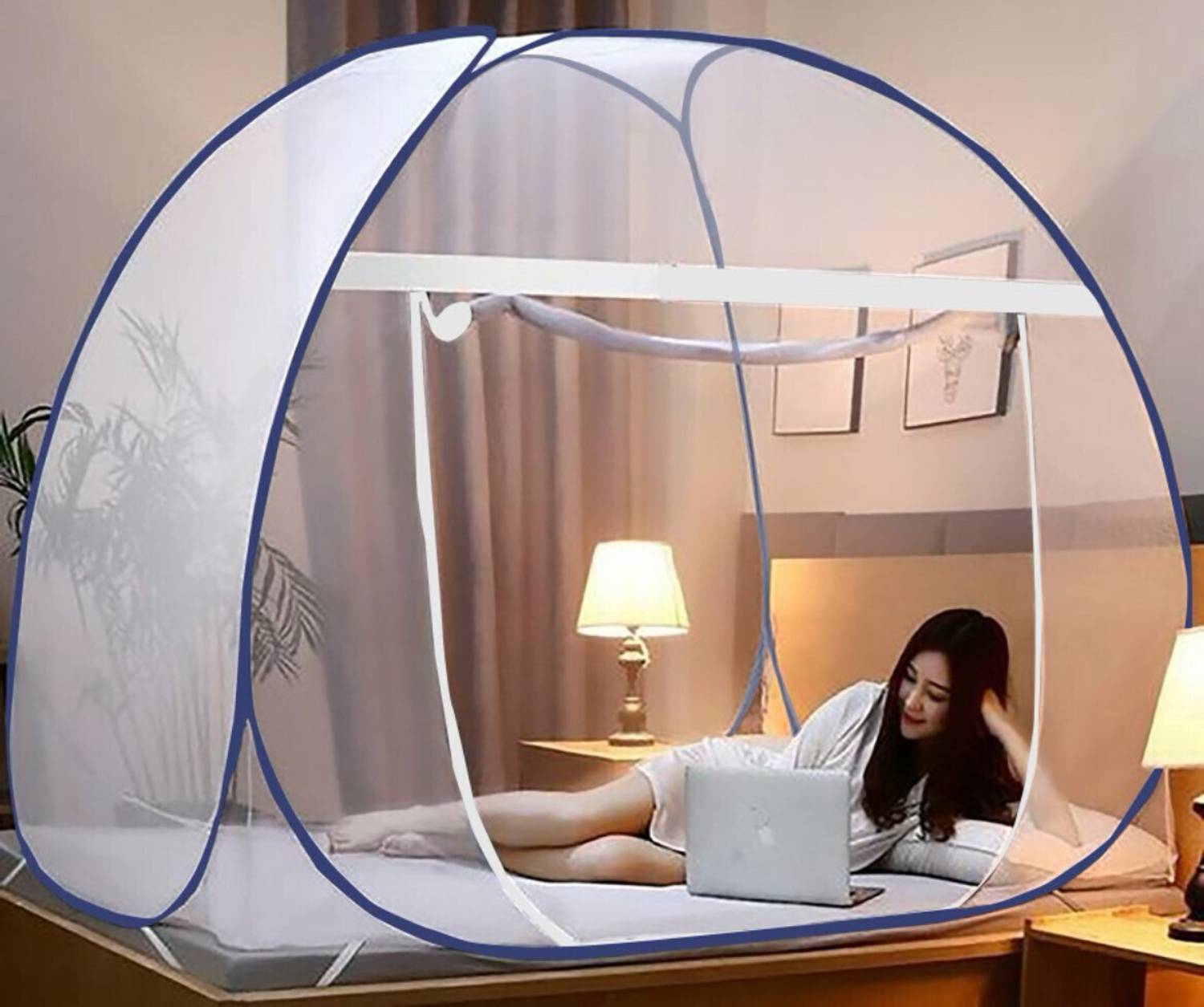 BELSODINE Foldable with Flexible fit for Double & King size Bed Polyester Washable Adults Mosquito Net