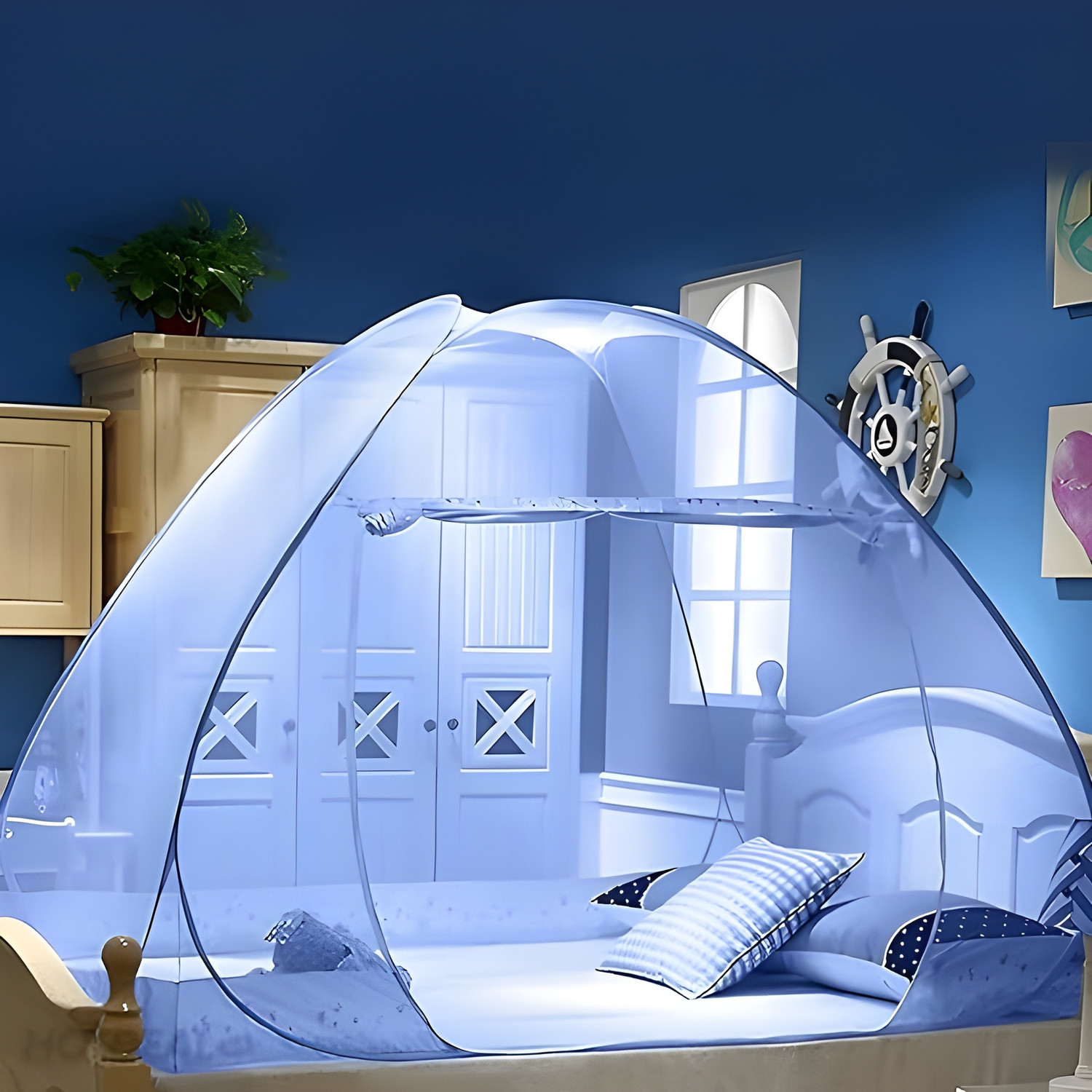 Image of NIVASH ENTERPRISE Foldable Double bed Tent King Size 6x6 Mosquito Net Polyester Washable Adults Mosquito Net