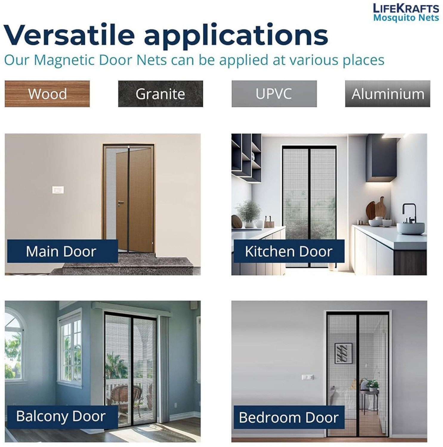 Image of Lifekrafts Auto-Closing Magnetic Door Polyester Washable Adults Mosquito Net