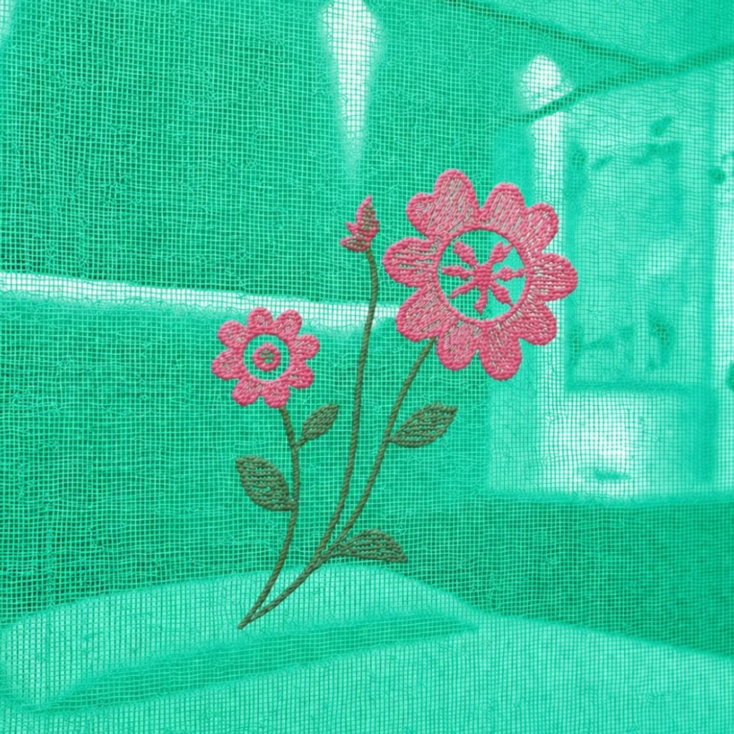 Image of RN ENTERPRISE Charming Flower Printed (6x7 Ft) Cotton Washable Adults Mosquito Net (Mint Green, Bed Box)
