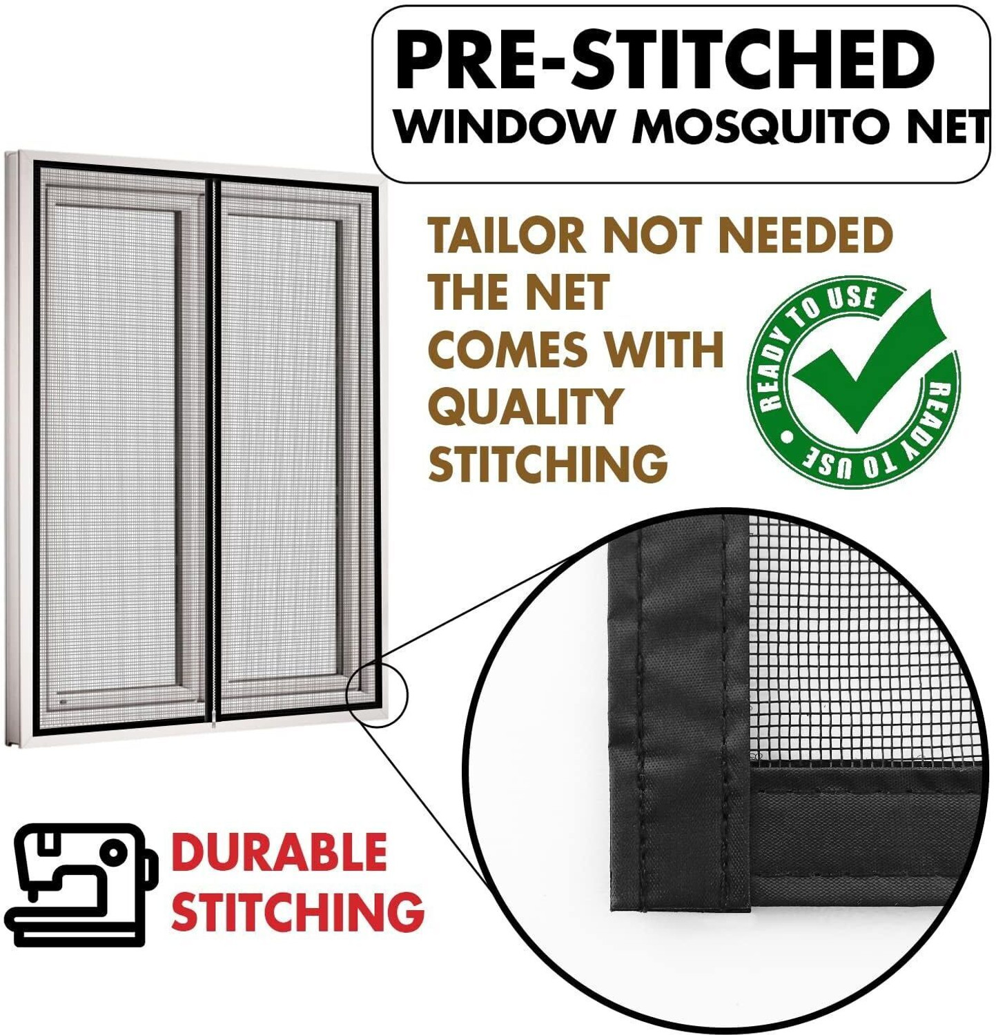 Image of TurtleGrip 120 GSM Zipper Windows Fibre Washable Adults Mosquito Net (black120*120cms, Frame Hung)