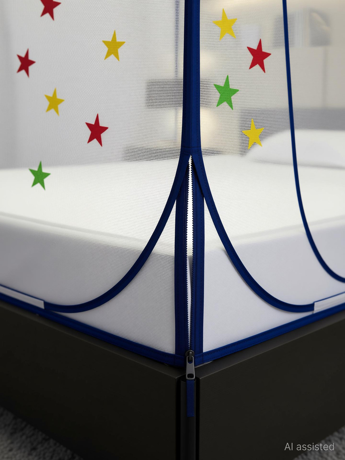 Image of MAGICAL Star - Mosquito Net, Foldable Single Size Bed,( 6ft x 4ft ) - Dark Blue Polyester Washable Adults Mosquito Net