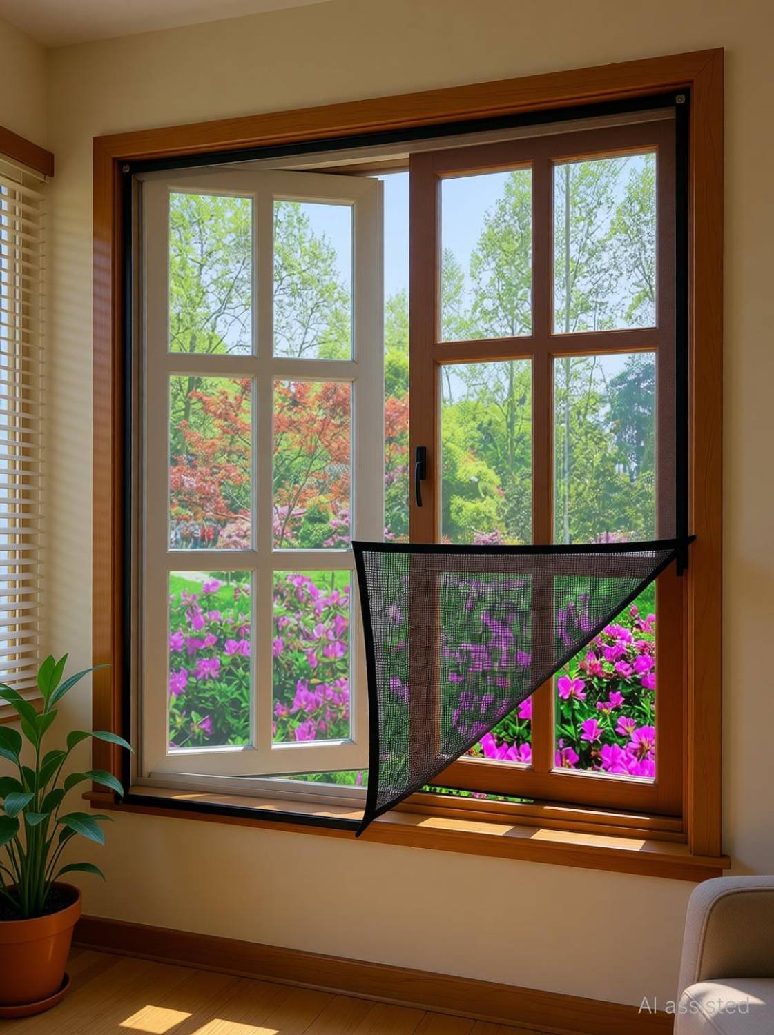 Auranest Window Mosquito Net Pre Stiched with Adhesive Hook & Loop Tape Fibre Washable Adults Mosquito Net