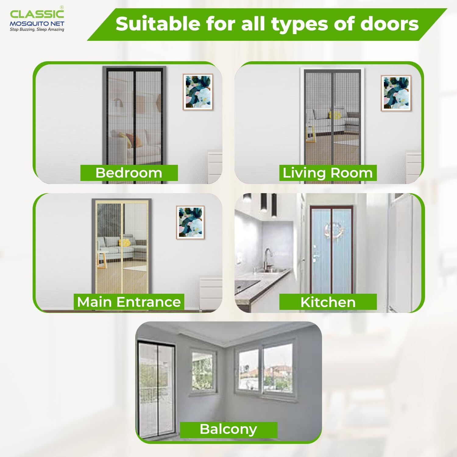 Image of Classic Mosquito Net For Door With Magnet Self-Closing with full frame self Adhesive Hook Fibre Washable Adults Mosquito Net