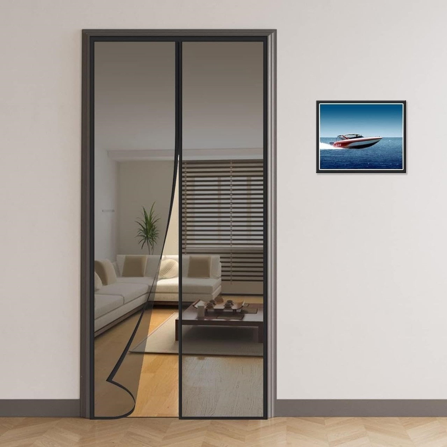 Image of Classic Mosquito Net For Door With Magnet Self-Closing with full frame self Adhesive Hook Fibre Washable Adults Mosquito Net