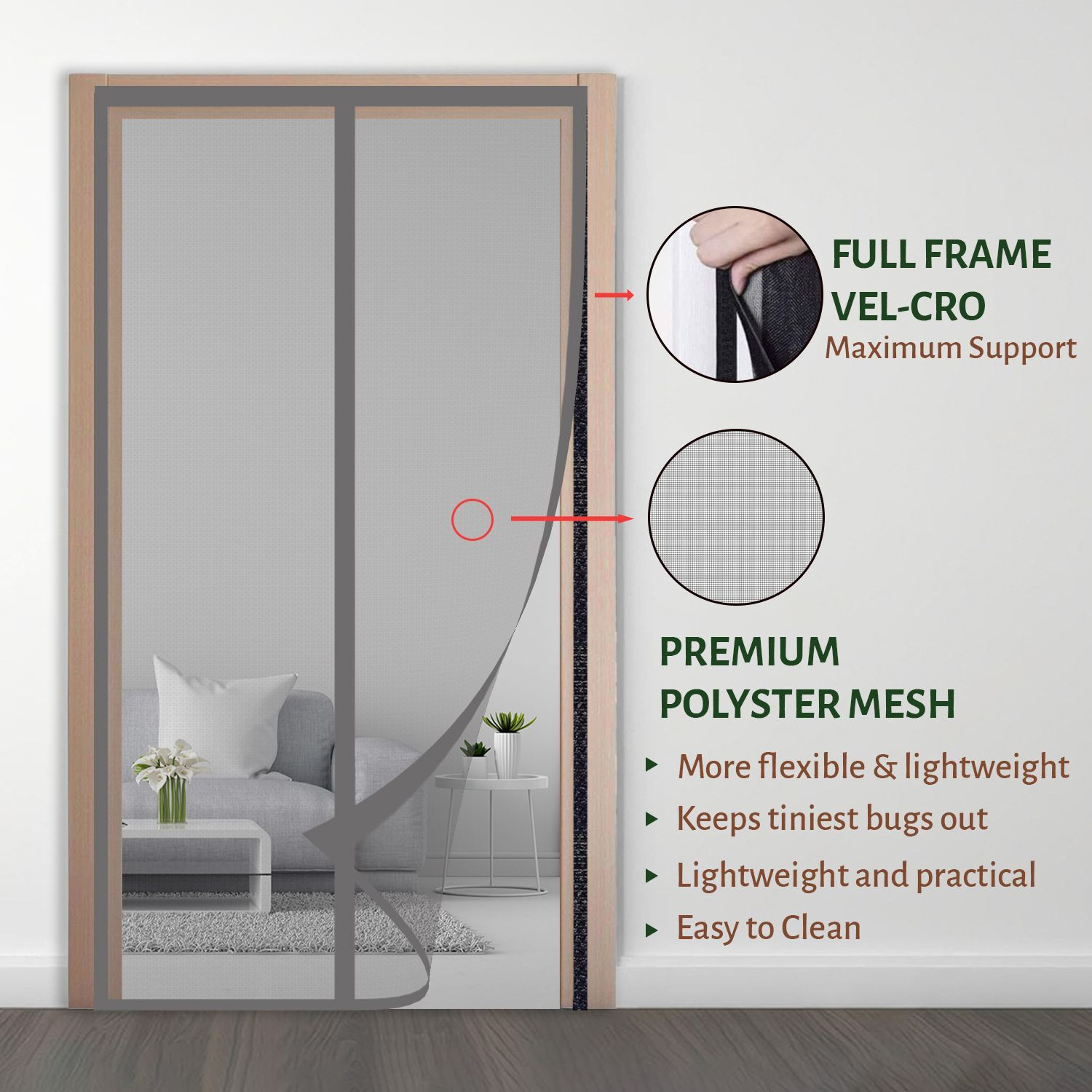 Image of TurtleGrip Polyester Door Mosquito Net for Main Doors, Bedroom, Kitchen & Balcony Doors Polyester Washable Adults Mosquito Net