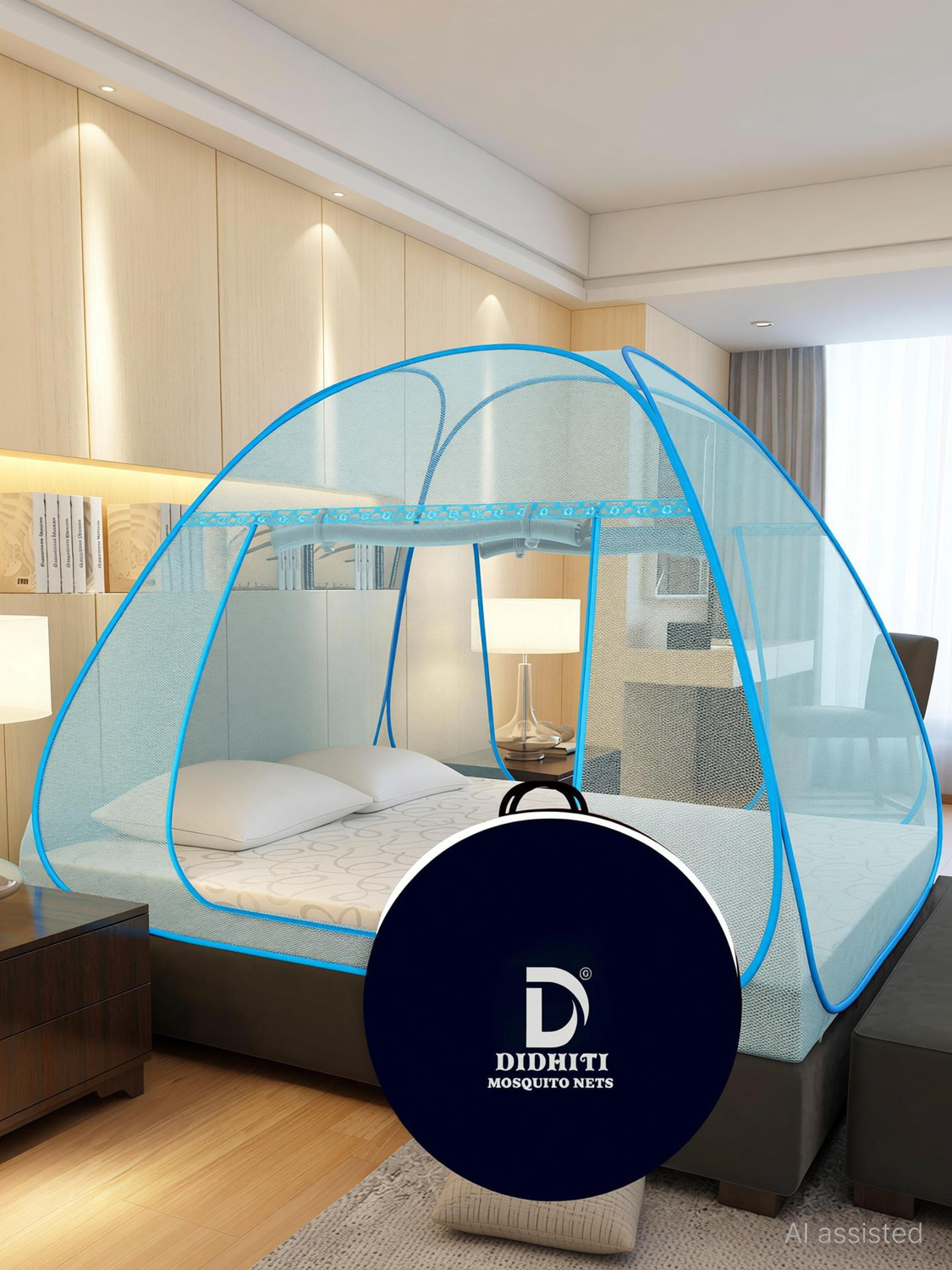 Image of didhiti BLUE mosquito net 5x6 size bed mosquito net for bed queen size 5 /6 mosquitoes Polyester Washable Adults Mosquito Net