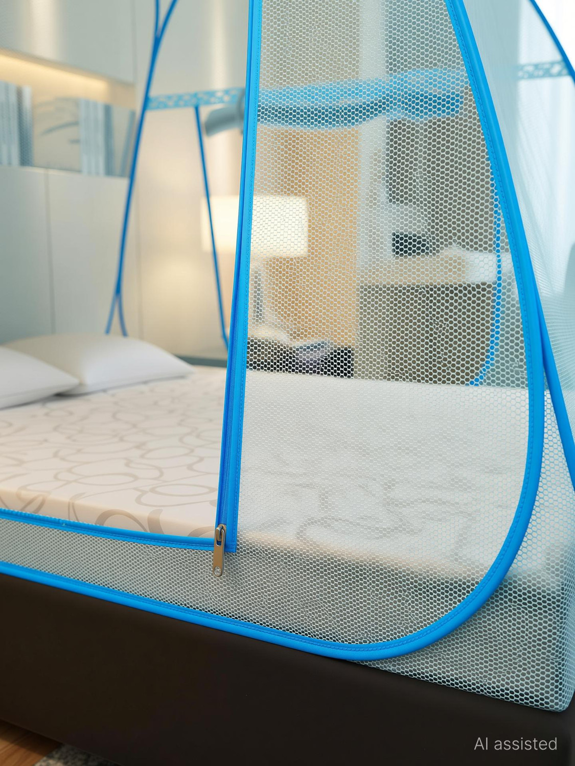 Image of didhiti BLUE mosquito net 5x6 size bed mosquito net for bed queen size 5 /6 mosquitoes Polyester Washable Adults Mosquito Net