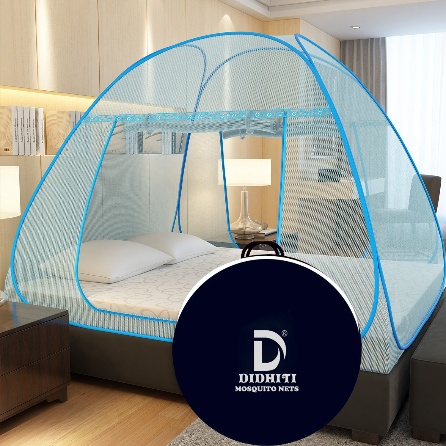 Image of didhiti BLUE mosquito net 5x6 size bed mosquito net for bed queen size 5 /6 mosquitoes Polyester Washable Adults Mosquito Net