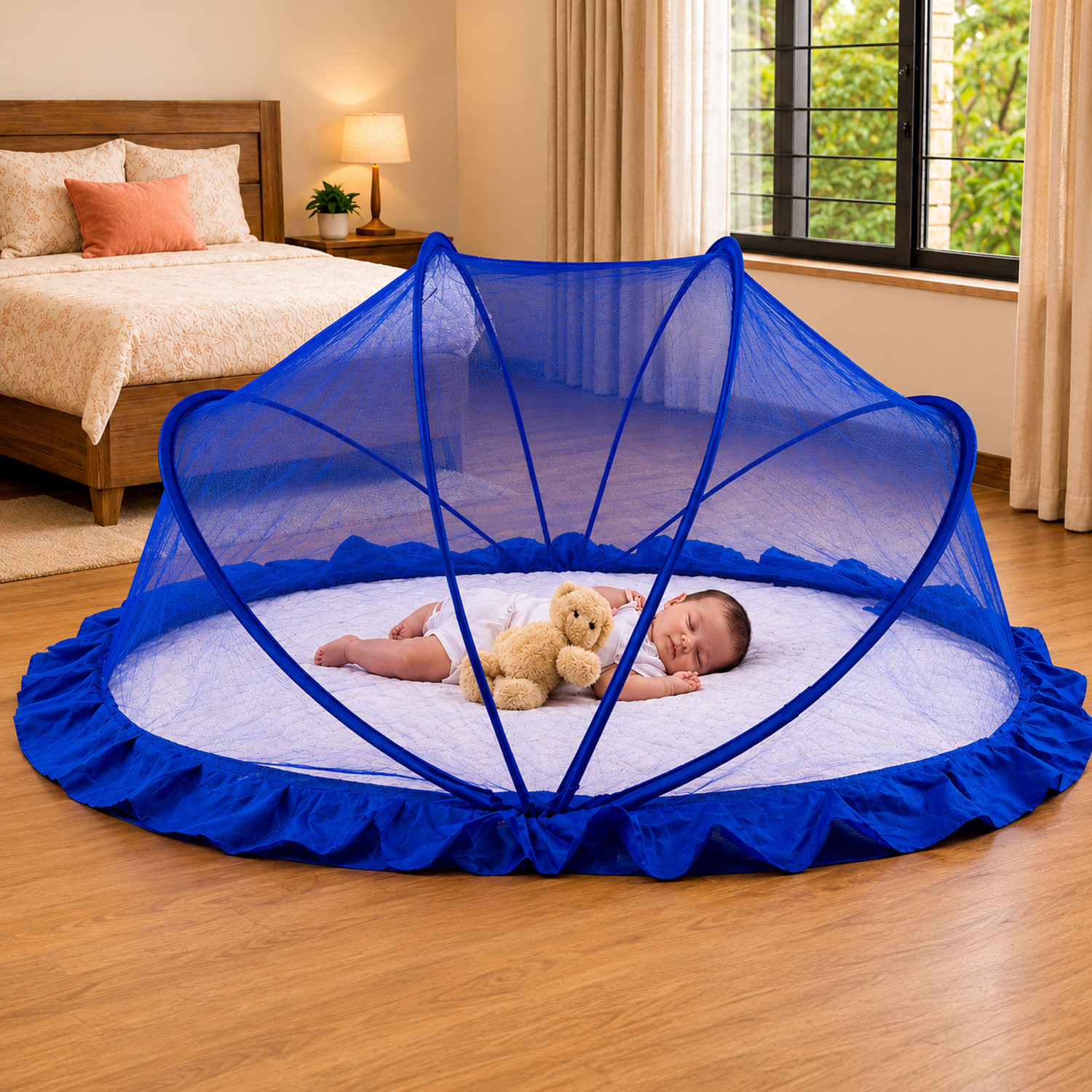 Image of DAKTIS Baby Folding Mosquito net Blue Color -- 0 to 24 month HDPE - High Density Poly Ethylene Washable Kids Mosquito Net
