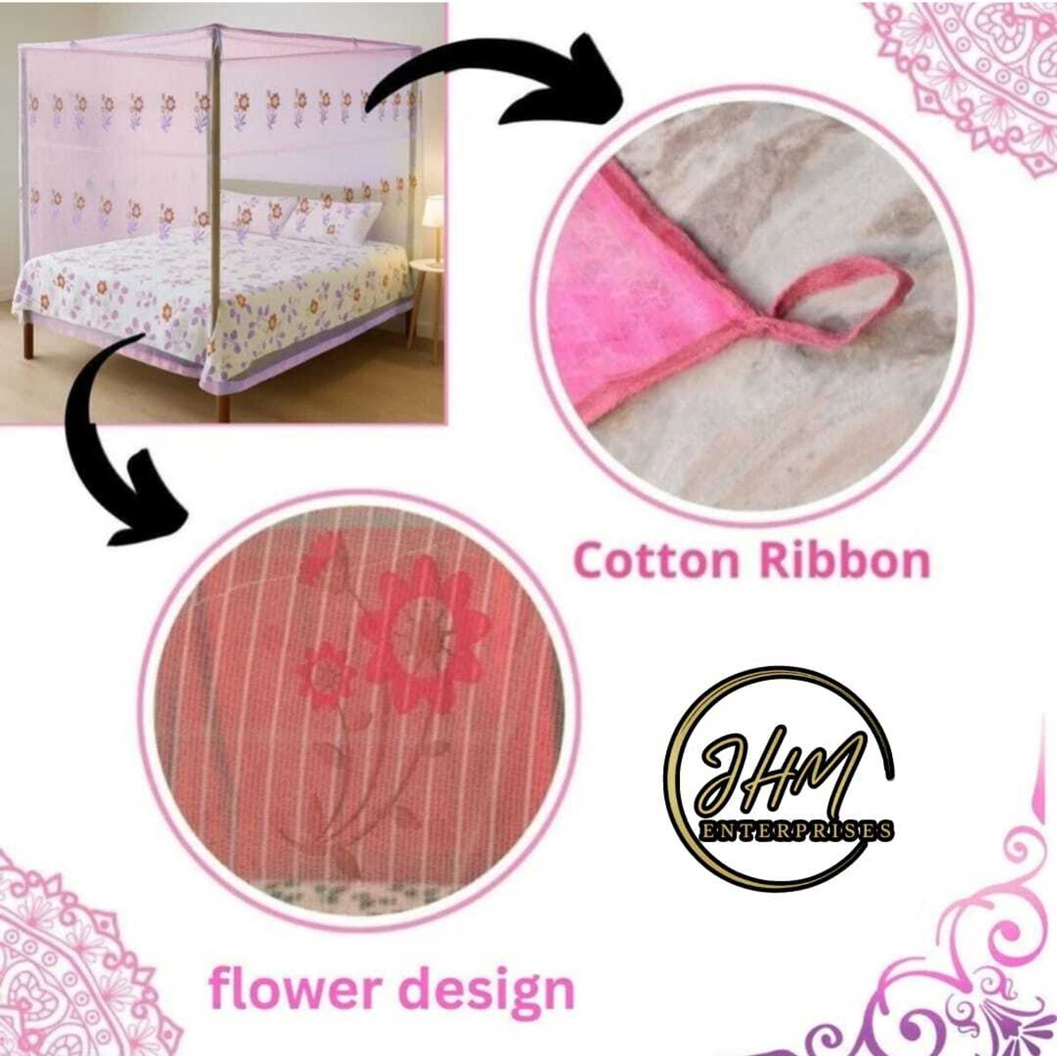 Image of Privine double bed PINK 6*7ft bed box Polyester Washable Adults Mosquito Net