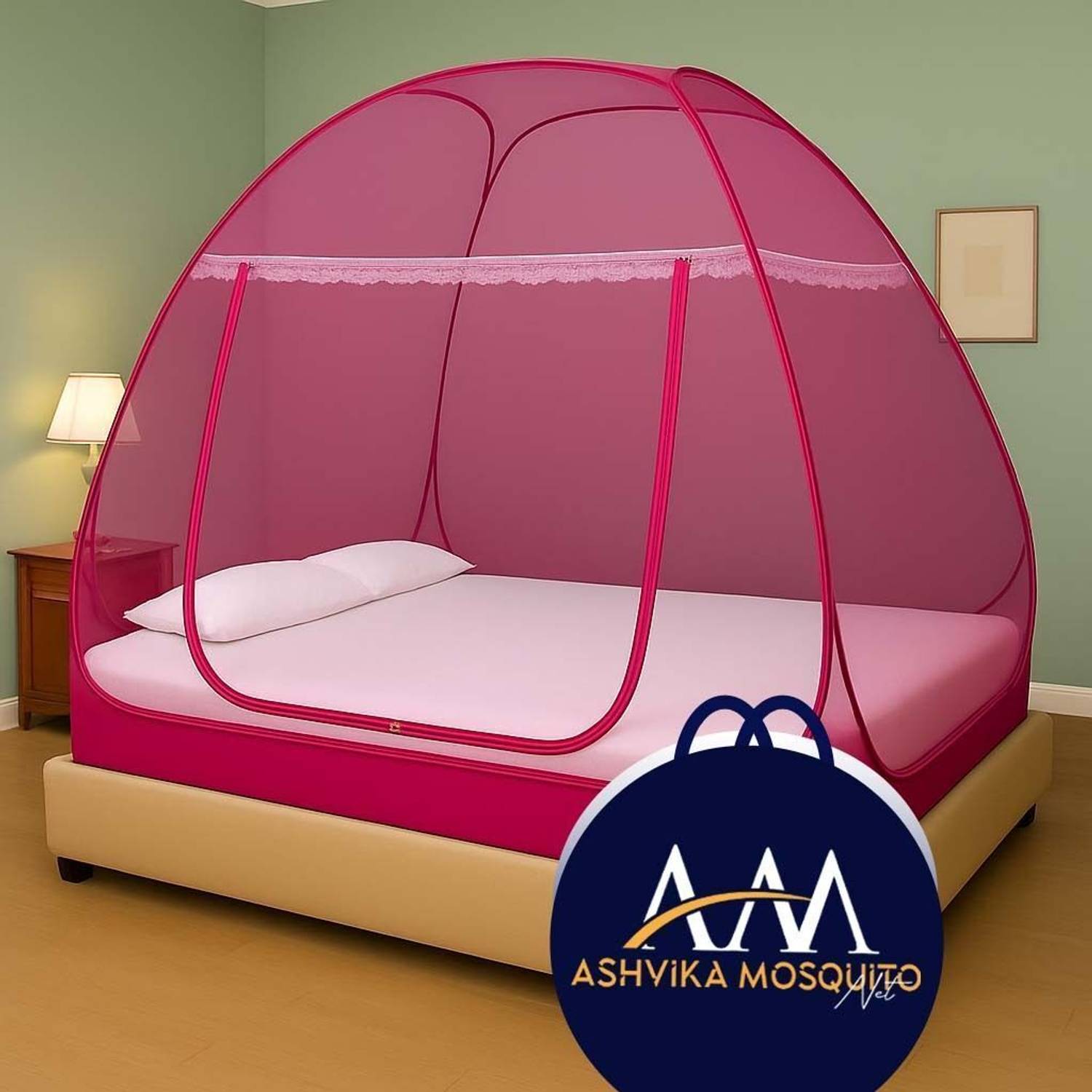 Ashvika mosquitoNet Double Bed , King Size , Big Large Super - 6x6, 7x7, 8x8, 6x6.5 ft Cotton Washable Adults Mosquito Net