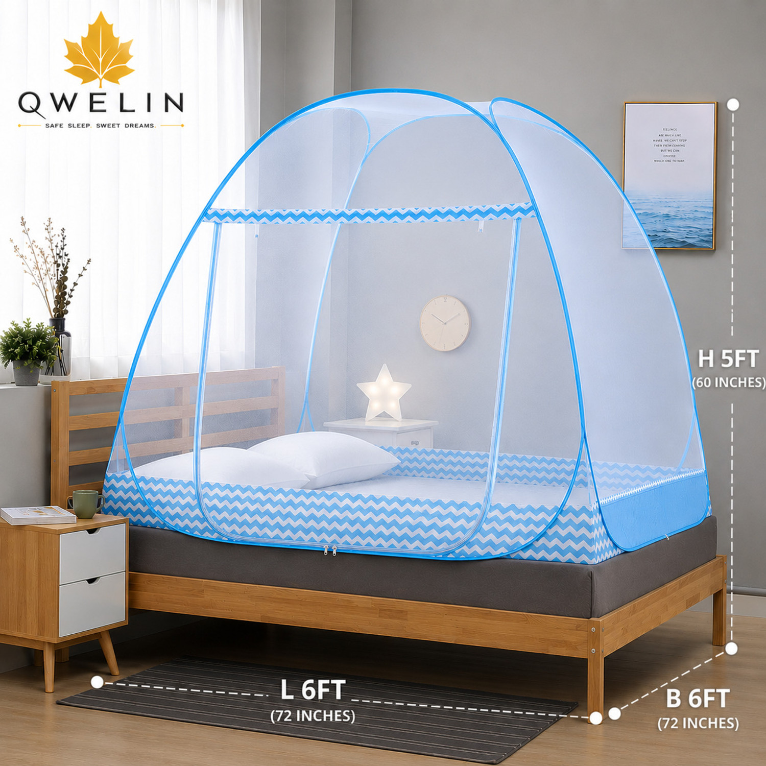 Image of Adbra Mosquito Net 6FT x 6FT | Double Gate | Breathable HDPE Polyester Washable Adults Mosquito Net
