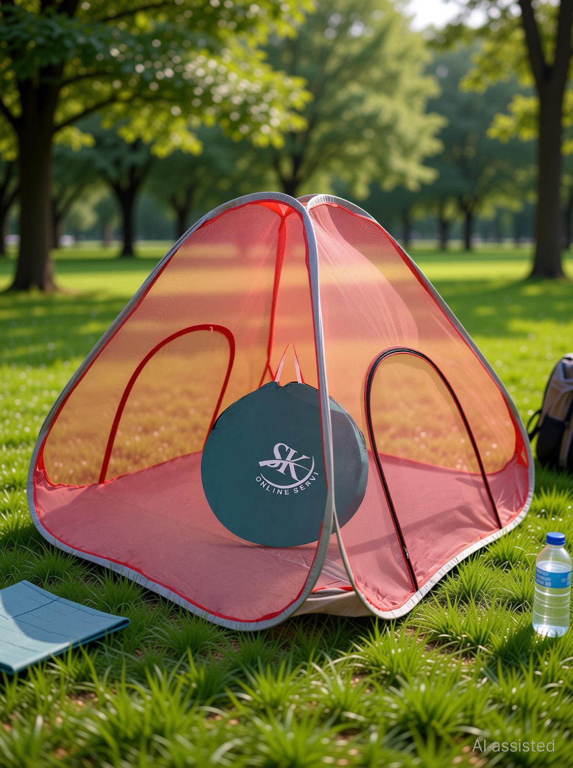Image of SK Online Services Double Bed Foldable Mosquito Net / Macchardani With Base, Portable Double Bed Mosquito Net /Tent with 2 Side Large Zipper Doors Polyester Washable Adults Mosquito Net