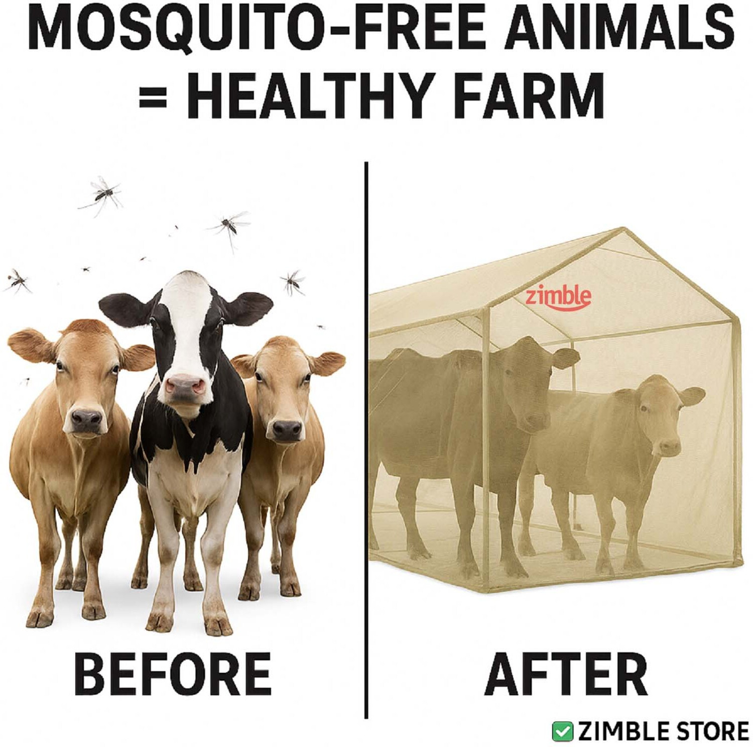 Image of ZIMBLE Animal Mosquito Net for Cattle Shed (10 x 10 ft) | Strong & Durable Nylon Washable Adults Mosquito Net