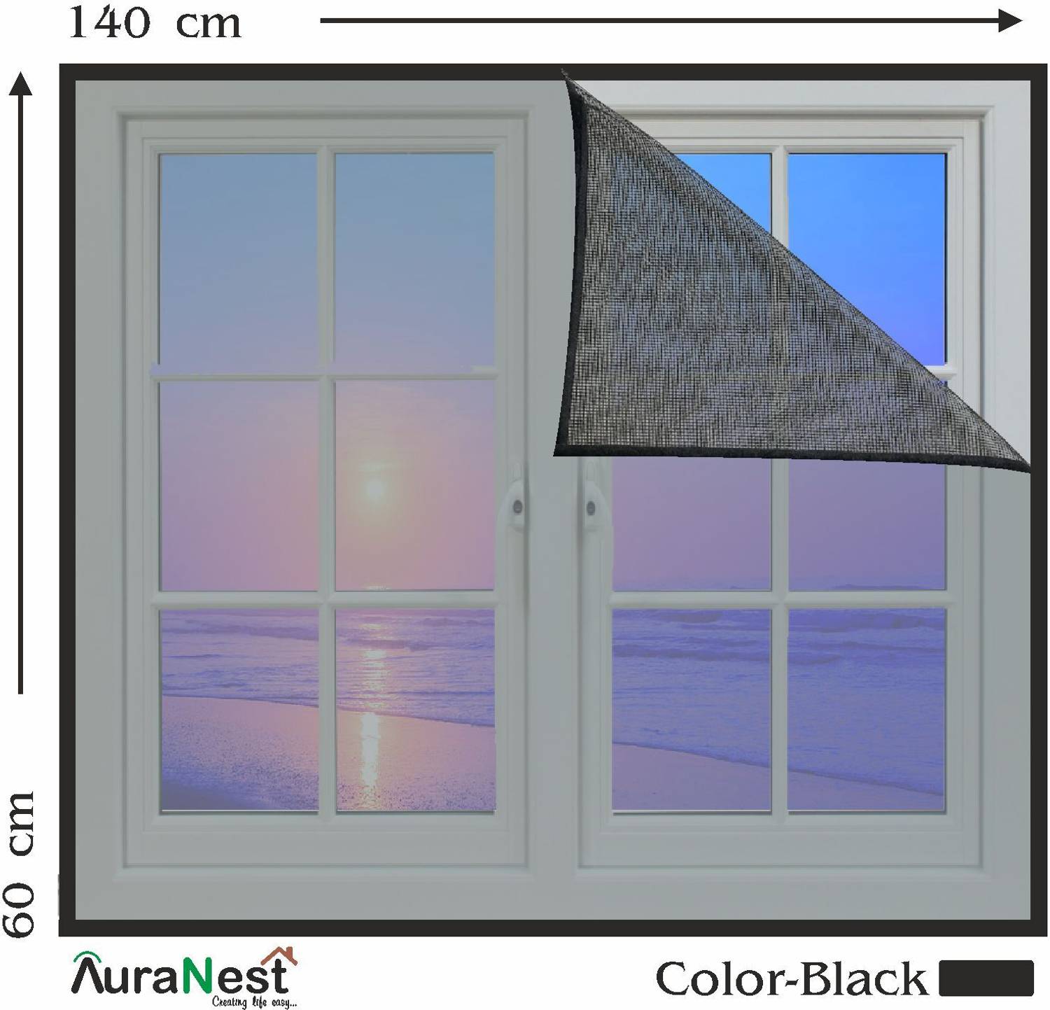 Auranest Window Mosquito Net Pre Stiched with Adhesive Hook & Loop Tape Fibre Washable Adults Mosquito Net