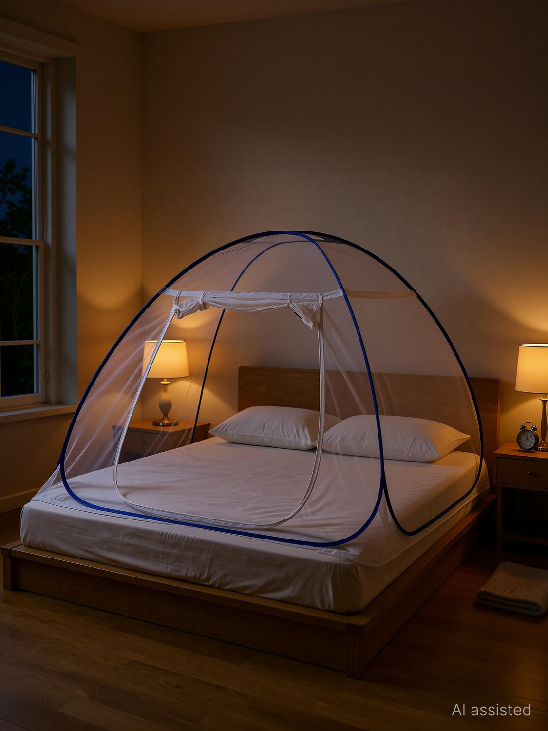 Image of Vastrora Foldable Macchar Dani for Double Bed 72x72 Inch Polyester Washable Adults Mosquito Net