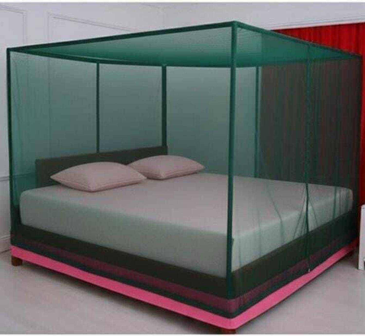 AasthaNet 6X7 KING SIZE BOTTELE GREEN COLOR PLAIN FOLDABLE MOSQUITO NET HDPE - High Density Poly Ethylene Washable Adults Mosquito Net