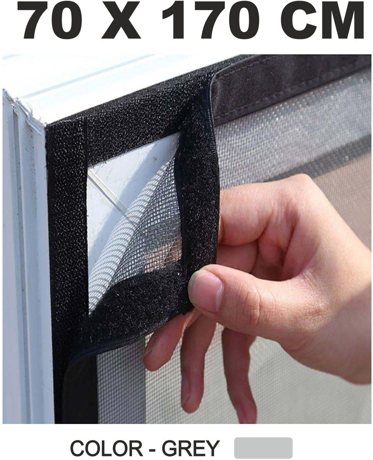 Image of AURALIS Window Mosquito Net Pre Stiched with Adhesive Hook & Loop Tape Polyester Washable Adults Mosquito Net (GREY-70x170 CM, Frame Hung)