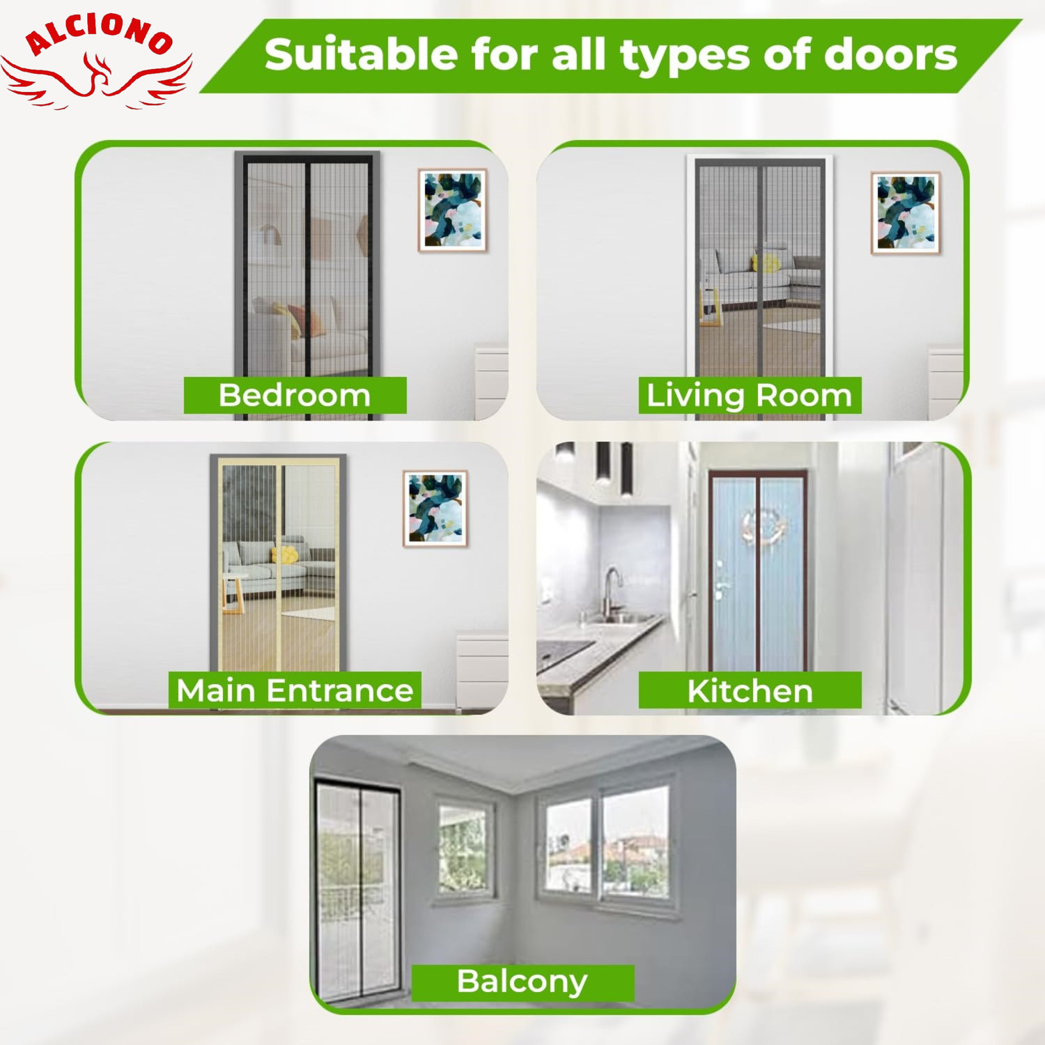 Image of Alciono Auto-Closing Magnetic Door Polyester Washable Adults Mosquito Net (Black-200x100, Frame Hung)