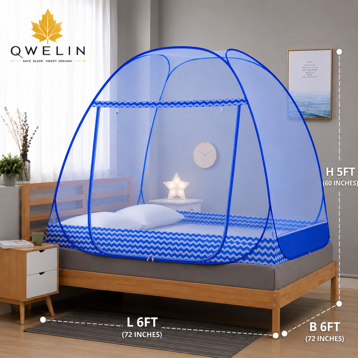 Image of JADU HDPE Foldable Mosquito Net 6FT x 6FT | King Size Double Gate Polyester Washable Adults Mosquito Net