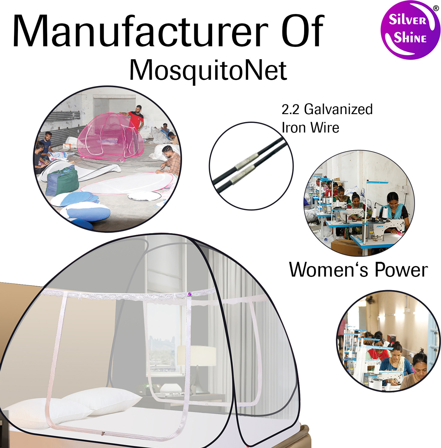 Image of SILVER SHINE Polyester Adults Washable Foldable for Double Bed Mosquito Net Polyester Washable Adults Mosquito Net