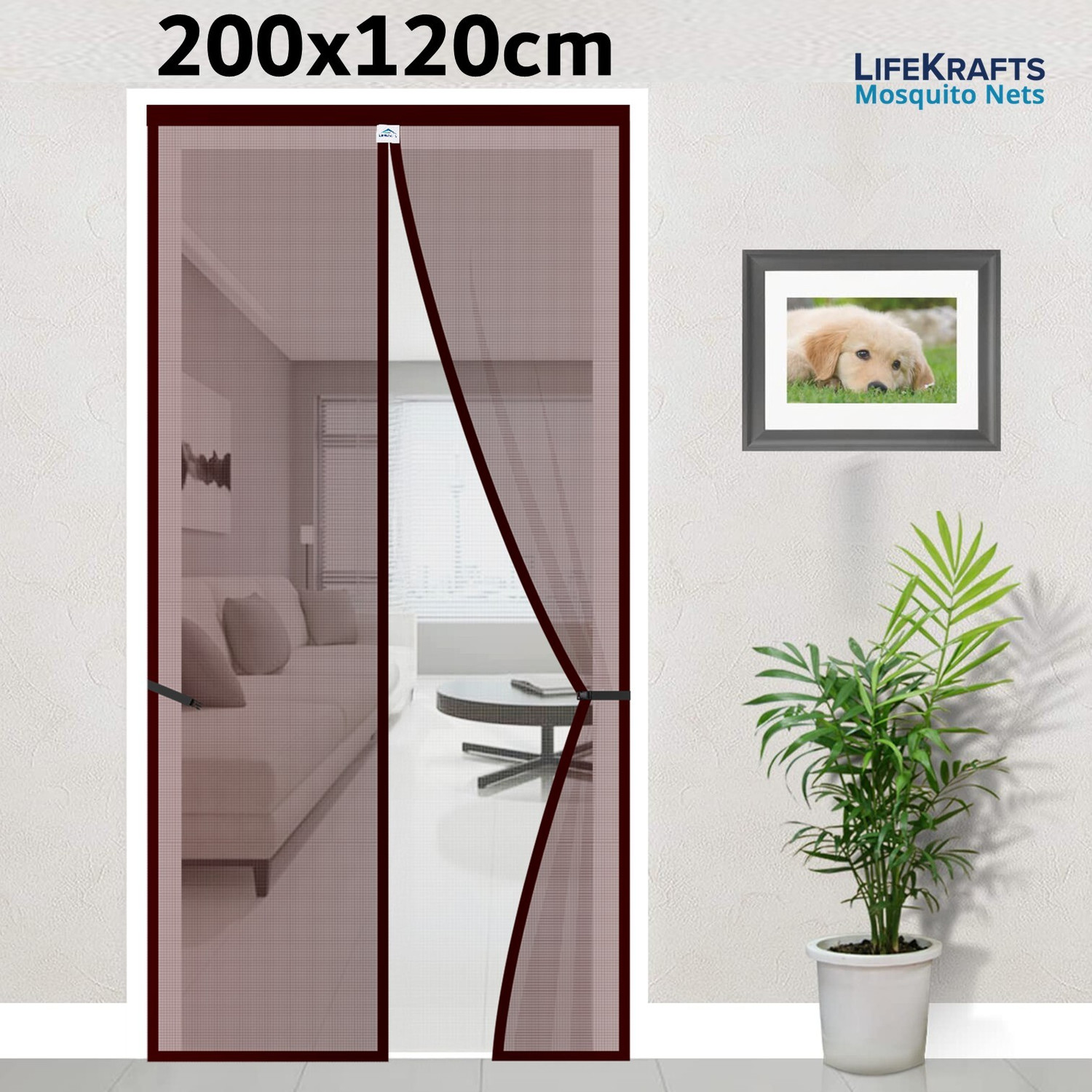 Image of Lifekrafts 120 GSM Fiberglass Magnetic Door Fibre Washable Adults Mosquito Net