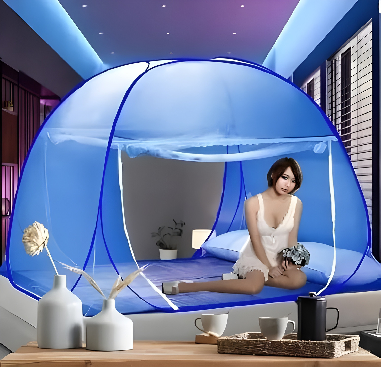 Image of NIVASH ENTERPRISE Foldable Double bed Tent King Size 6x6 Mosquito Net Polyester Washable Adults Mosquito Net
