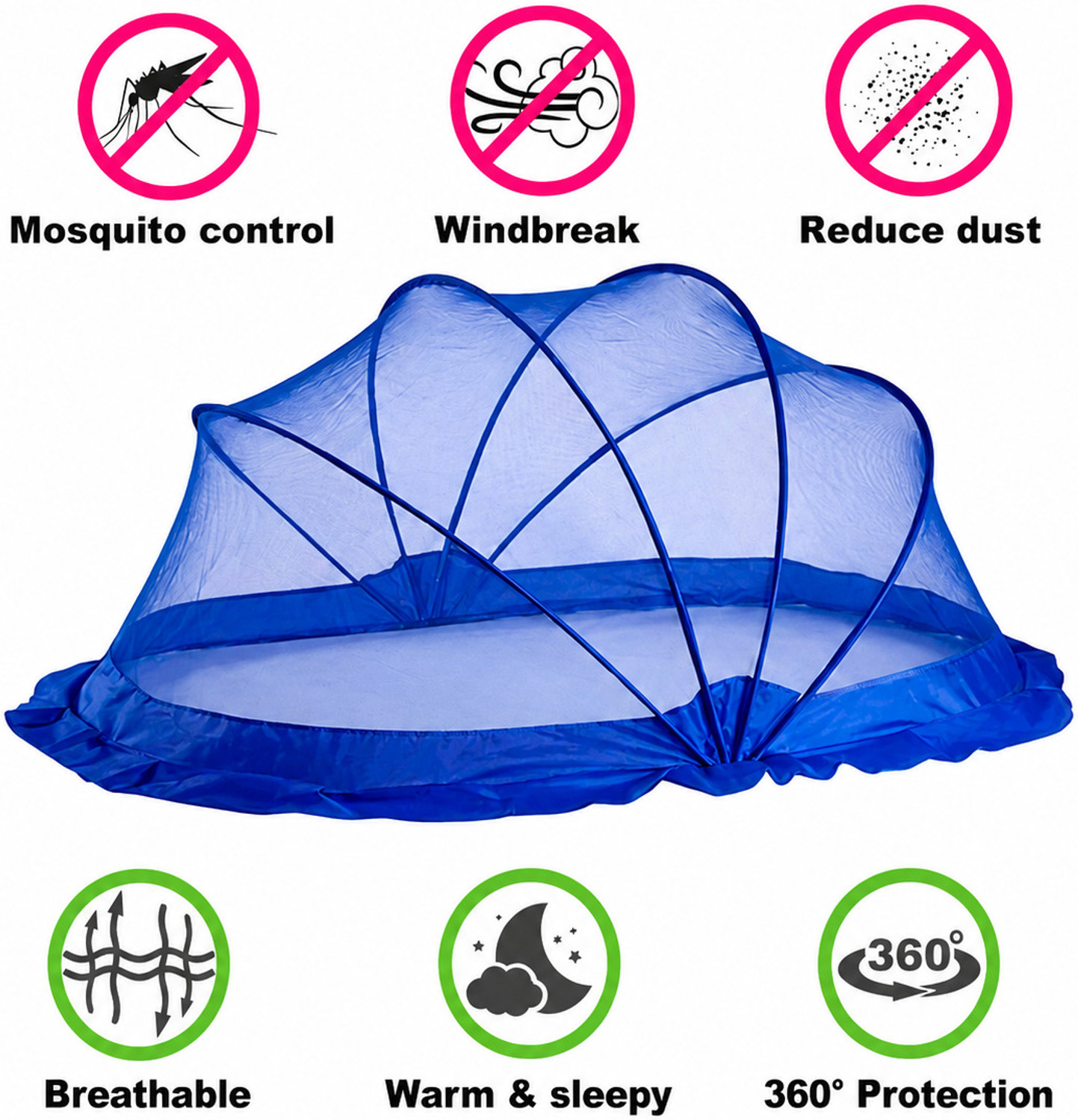 Image of DAKTIS Baby Folding Mosquito net Blue Color -- 0 to 24 month HDPE - High Density Poly Ethylene Washable Kids Mosquito Net