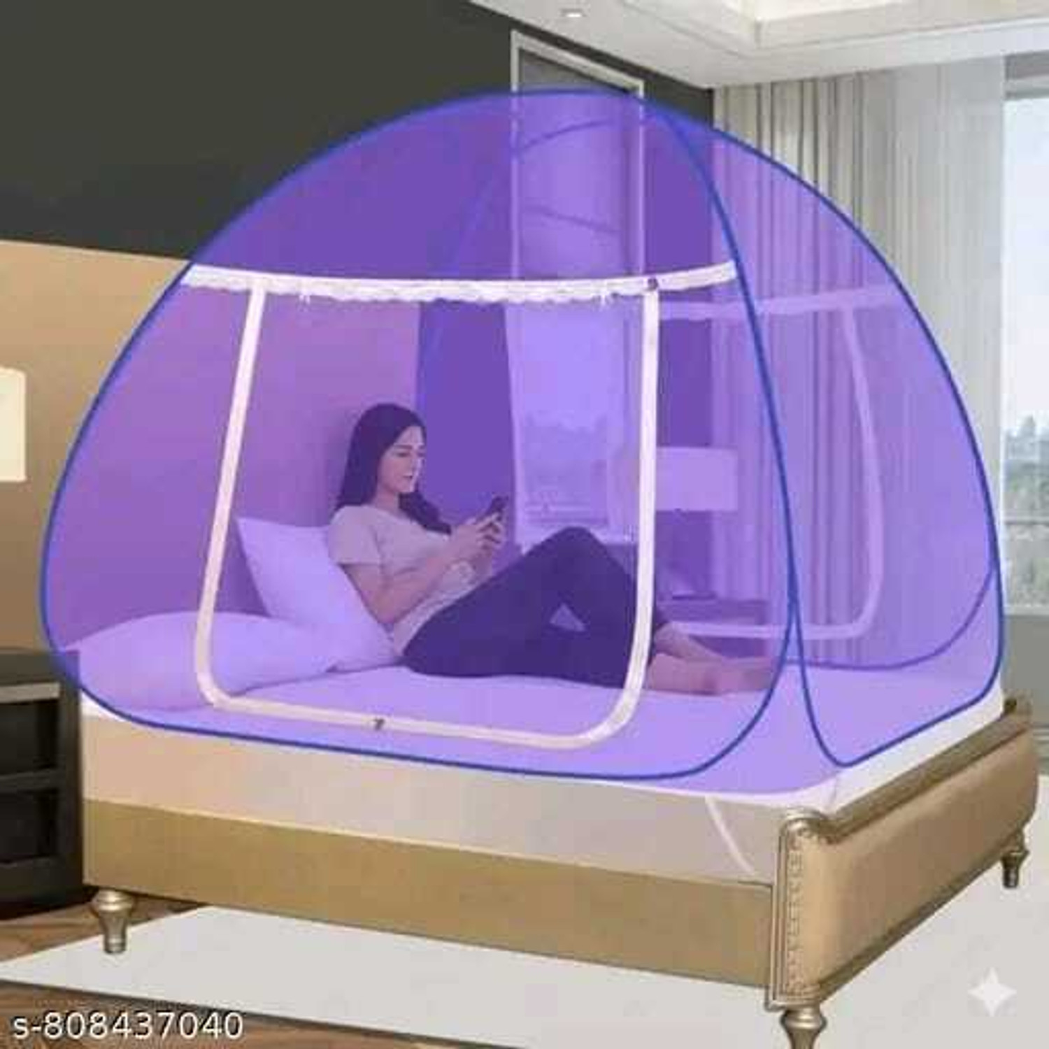 Image of Ourlucky PURPLE MOSQUITO NET DOUBLE BED KING SIZE Fibre Washable Adults Mosquito Net