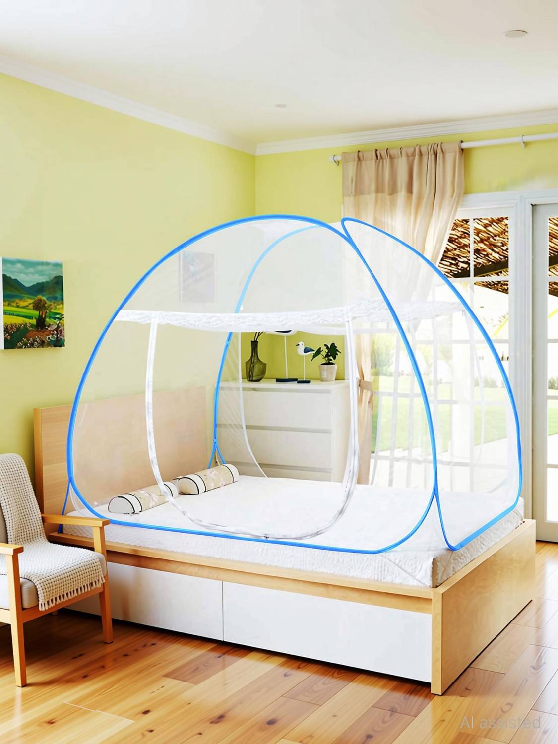 Aetrius Foldable King Size Bed with Free Saviours Polyester Washable Adults Mosquito Net
