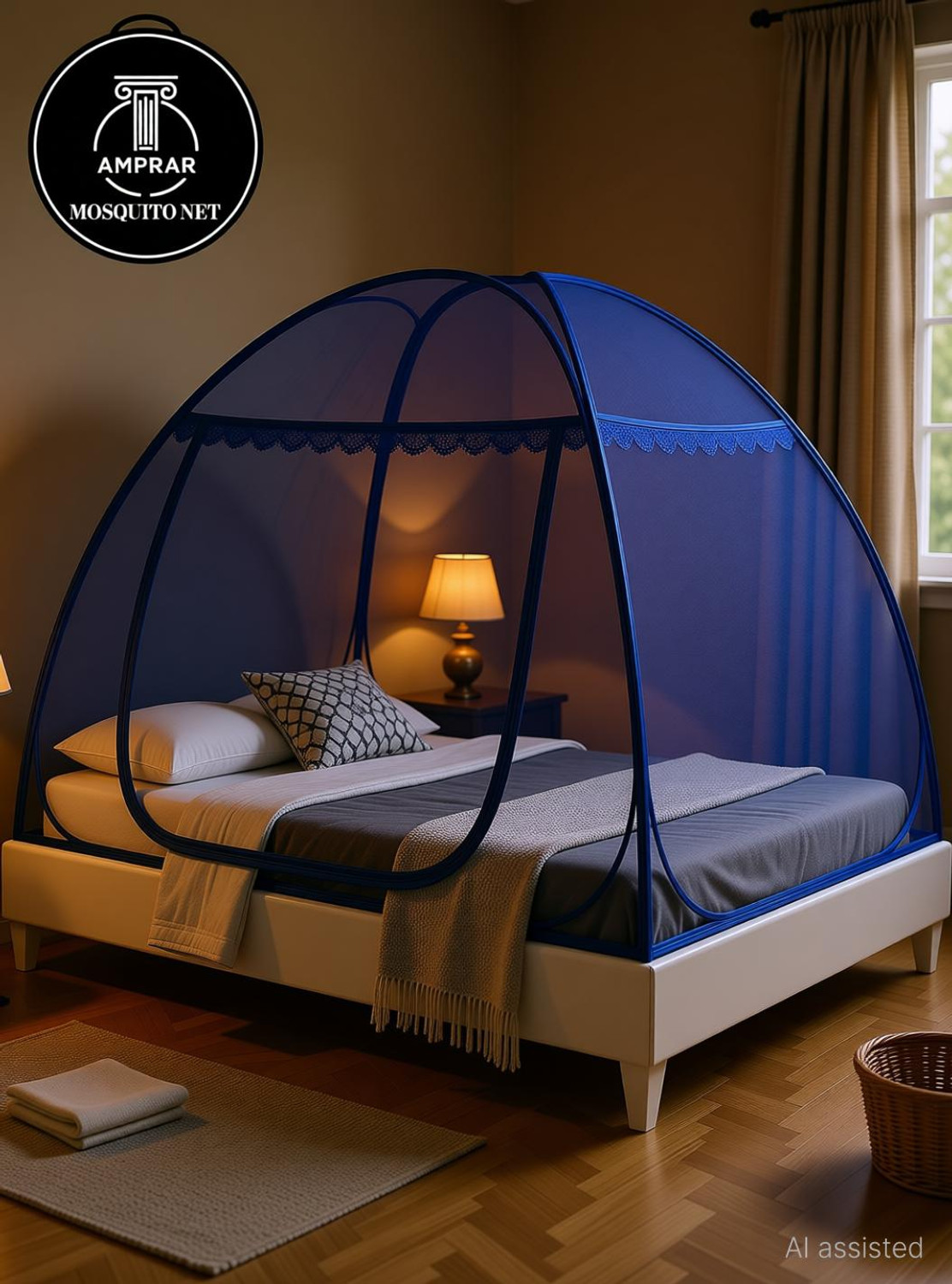 Image of Amprar Large Auto Stand Stainless Steel Mosquito Net for Double Bed Nylon Adults Mosquito Net