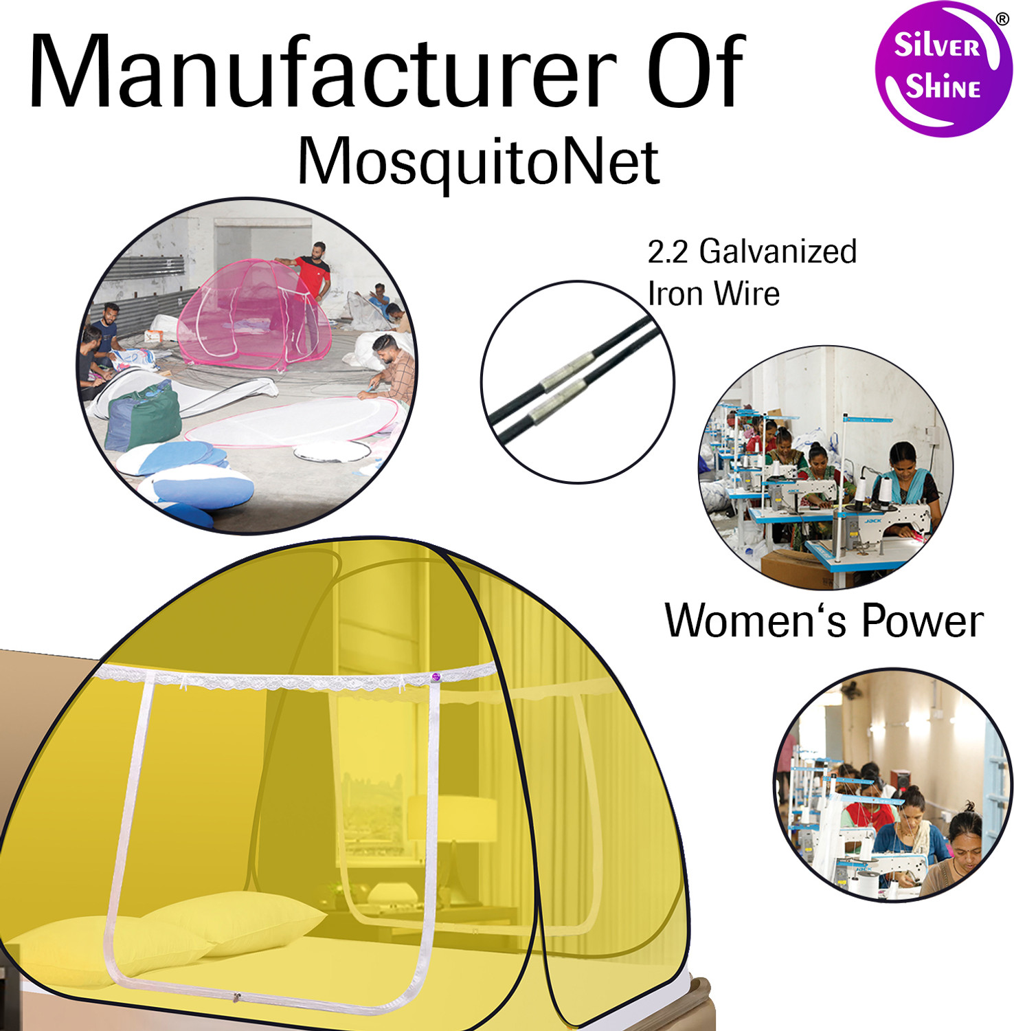 Image of SILVER SHINE Polyester Adults Washable Foldable for Double Bed Mosquito Net Polyester Washable Adults Mosquito Net
