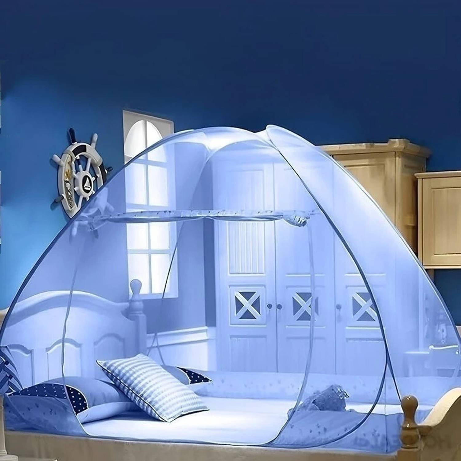 BELSODINE Foldable with Flexible fit for Double & King size Bed Polyester Washable Adults Mosquito Net